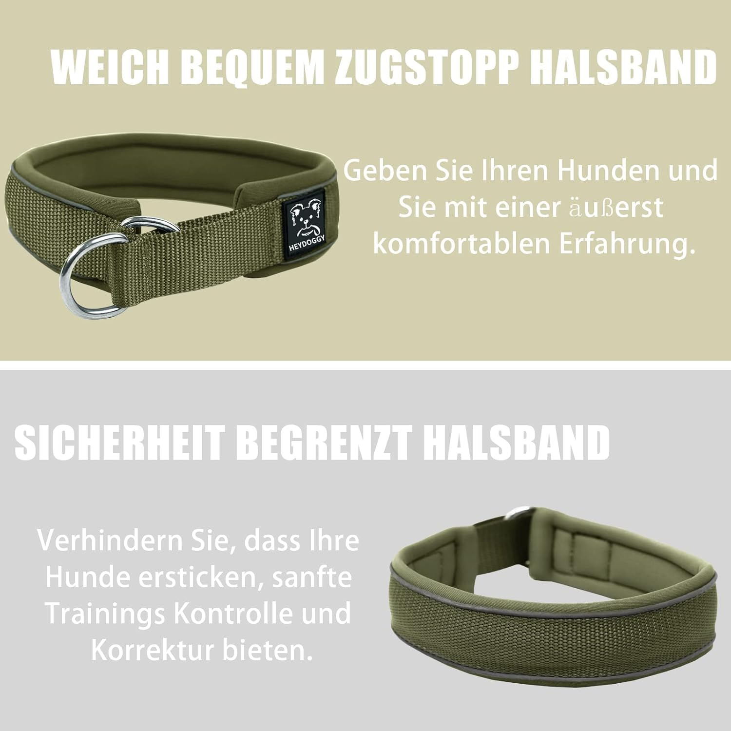 Soft Neoprene Padded Dog Collar (4 Cm Wide) Reflective Dog Collar with Robust Nylon & Pull Stop, Comfortable Pull Collar Dressage Collar for Small Medium Large Dogs Walking L, Army Green image number 4