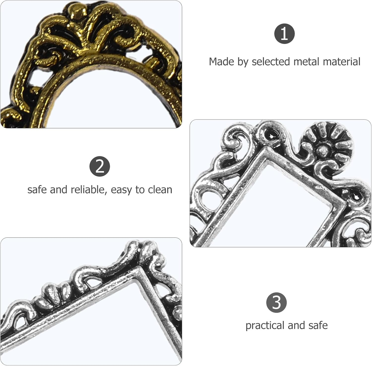 GAROZATION 40Pcs Mini Metal Vintage Picture Frame Nail Art Decorations Baroque Oval and Square Photo Frames for Manicure Nail Charm Accessories image number 3