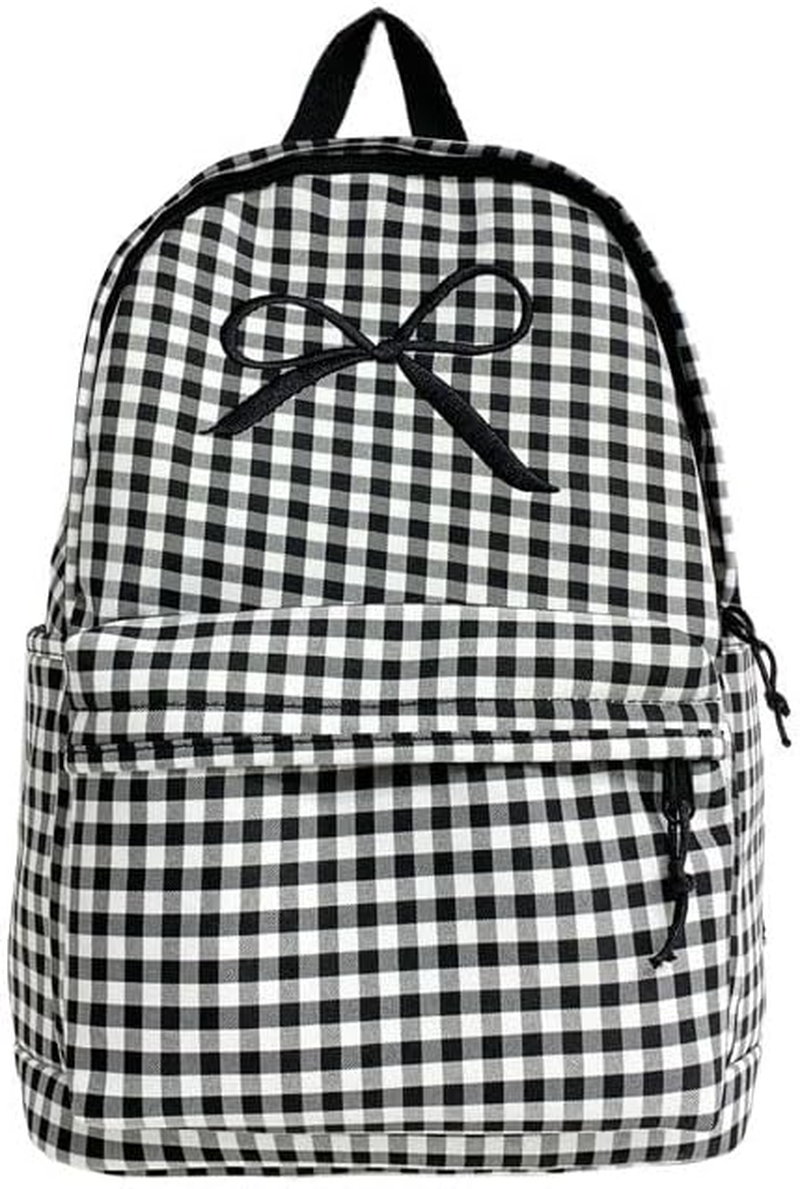 KAOBIO Womens Small Cute Trendy Plaid Preppy Backpack Y2K Aesthetic Kawaii Bow Checkered Daypack Coquette Laptop Bag