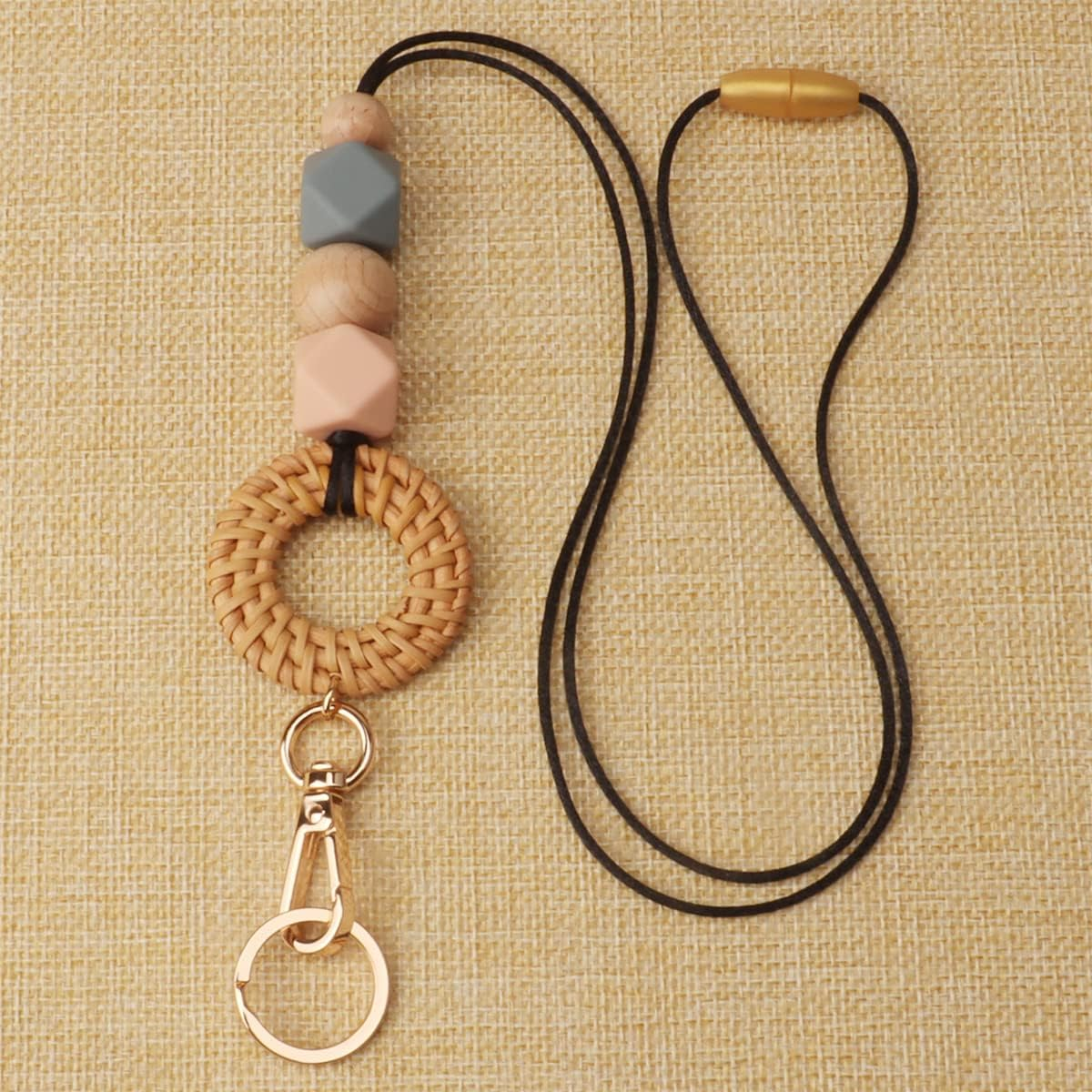 Teacher Lanyard for Id Badge Keys Cute Silicone Beaded Lanyards for Women Boho Wood Bead Lanyard Card Holder Wallet image number 5