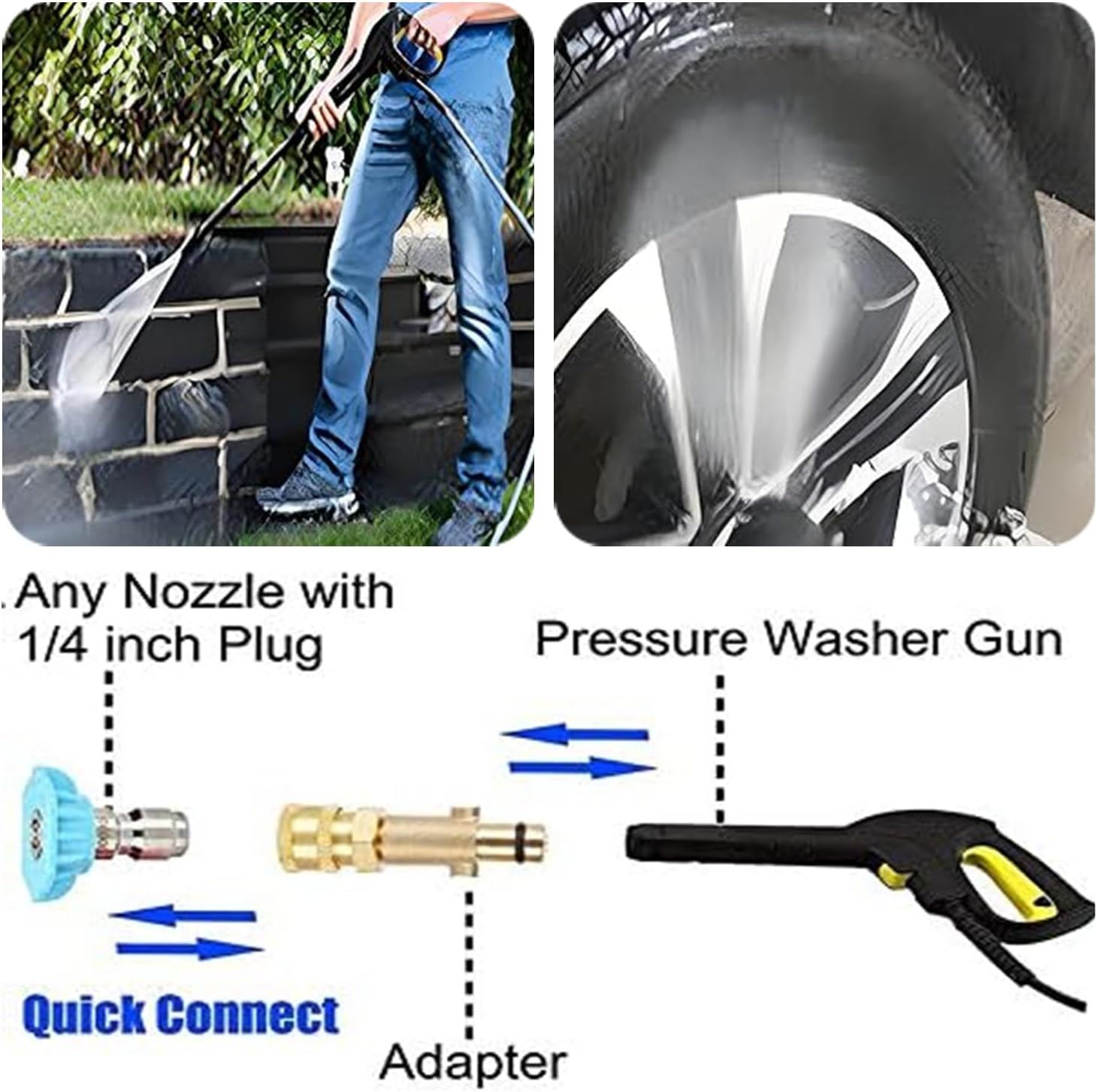 JCZD Pressure Washer Adapter, 1/4'' Quick Connect, Spray Wand Couple, Snow Foam Lance Adjustable Nozzle Sprayer, for Car Gun Connector