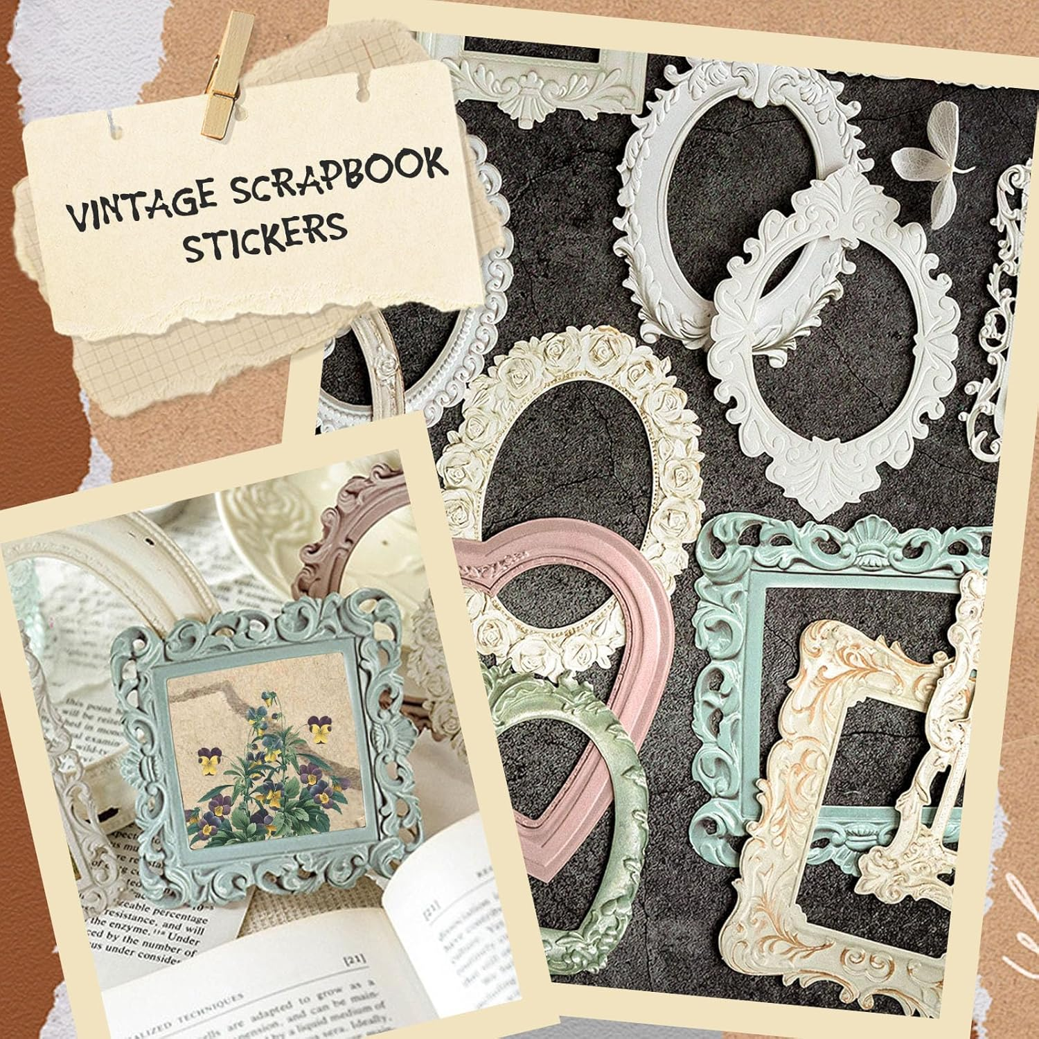 Vintage Scrapbook Frames Cutout - 40Pcs Decorative Paper Cutouts for Scrapbooking Supplies and Photo Embellishments image number 5