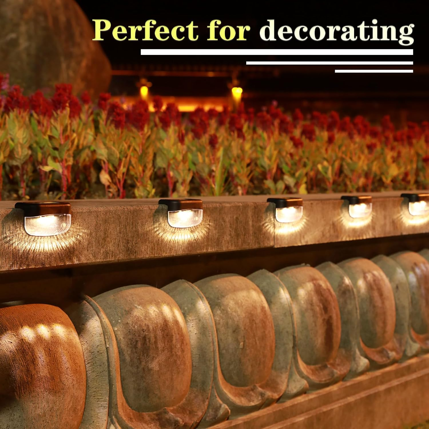 Harloon Solar Deck Lights Outdoor, 2 LED 16 Pack Solar Step Lights Waterproof Led Solar Lights for Outdoor Stairs, Step, Powered Deck Decorations, Fence, Yard, Patio, and Pathway (Warm White) image number 4