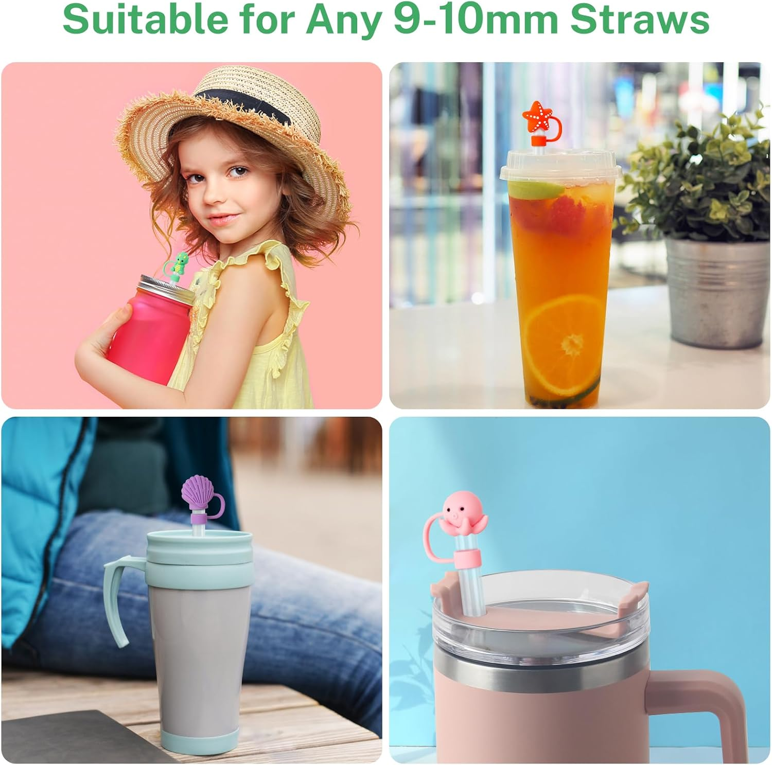 VVAYHUA 6Pcs Cute Animals Straw Covers Cap for Stanley Cup & Simple Modern, Silicone Straw Tips 0.4In/10Mm for Accessories image number 5