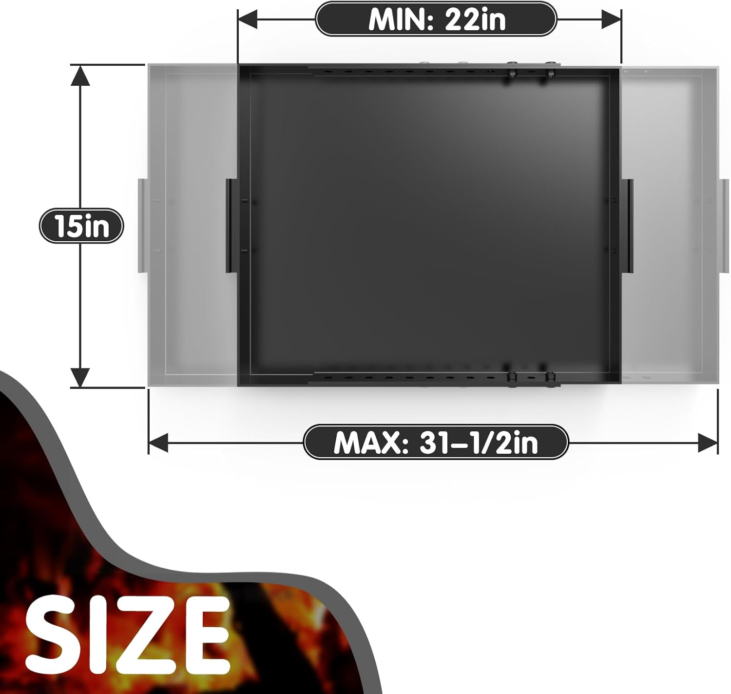 Air Jade Expandable Fireplace Tray, Galvanized Steel Ash Pan with Handles for Collecting Ash, Adjustable up to 31.5" X 15" Ember Holder Fireplace Pan, Black, Rectangle image number 5