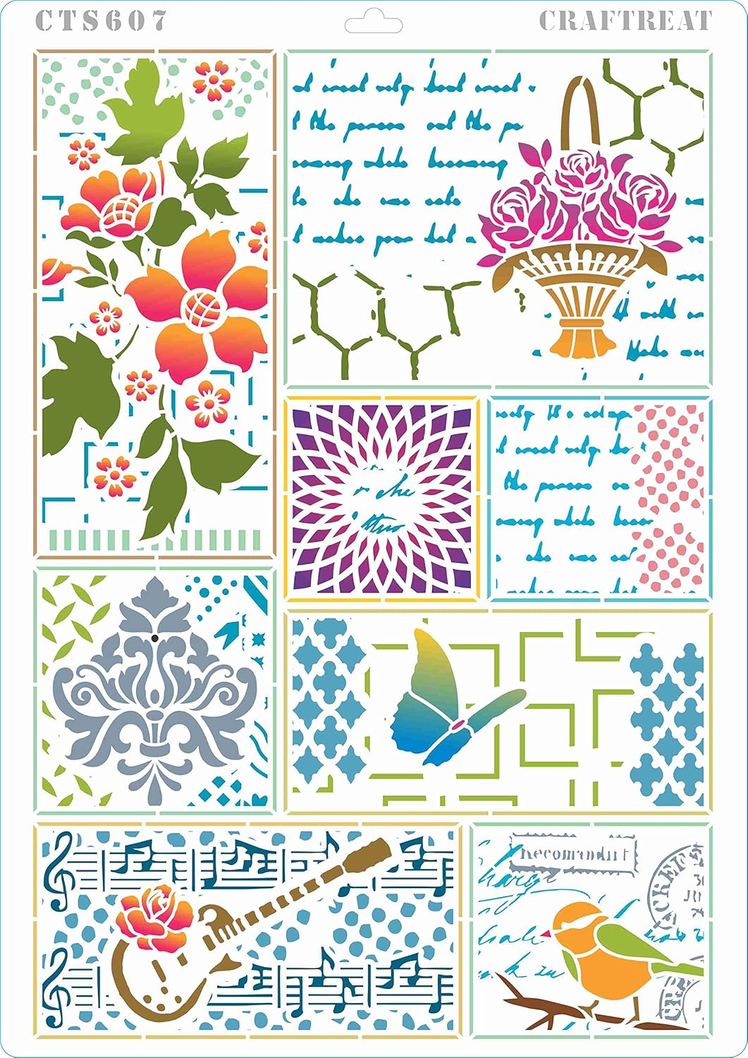 Craftreat Home Decor Stencils for Painting on Canvas, Wallart, Notebook, Room Decor and Scrapbooking - 4Pcs Ledger Poppy, Flower Collage, Bird Song Templates Stencils - A4 Size Reuseable Stencils image number 5