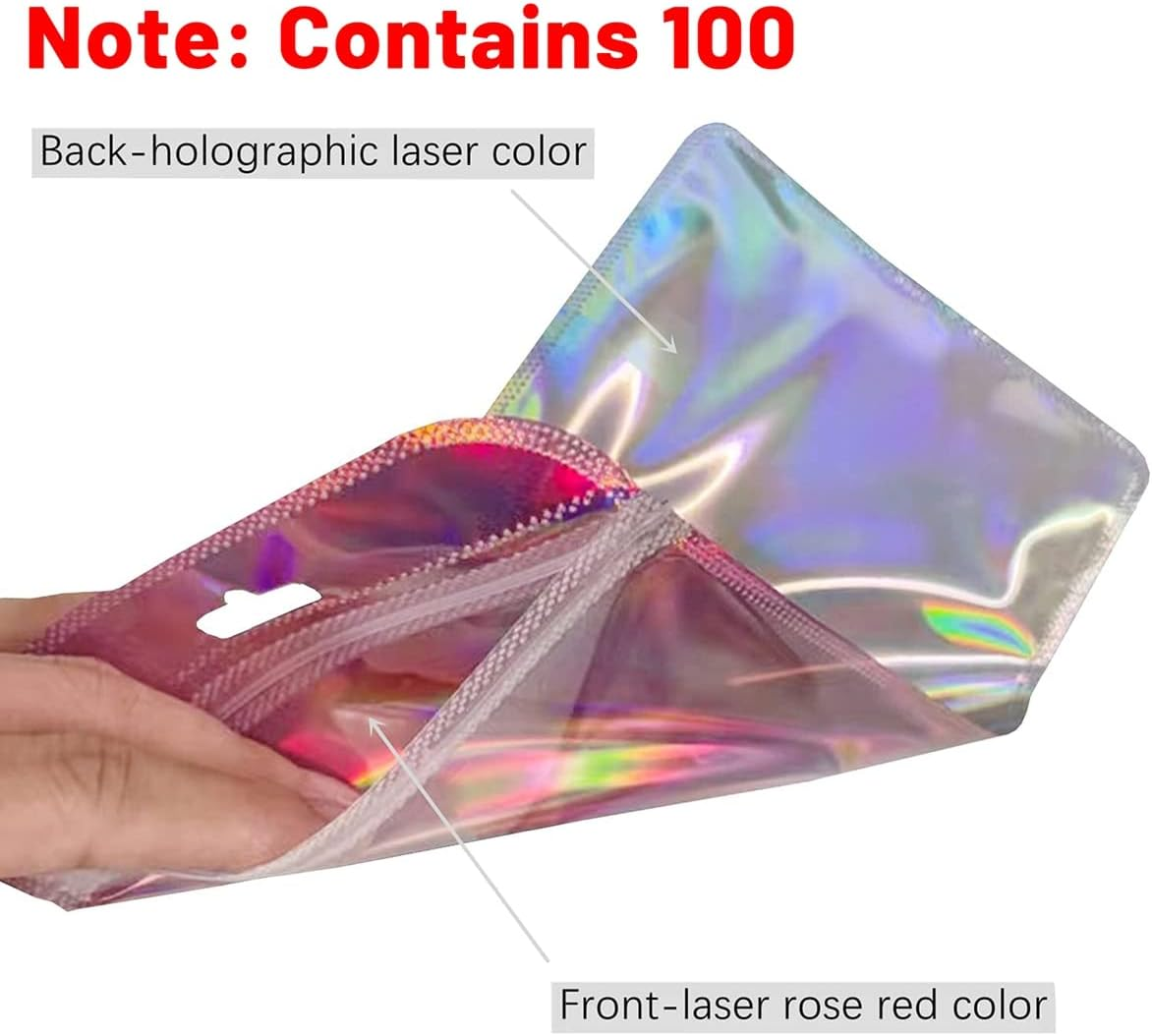 Gyorwst 100Pc Resealable Holographic Pen Smell Proof Pouch Zipper Closure Beadable Packaging Bags for Pen Sealable Storage Bag image number 3