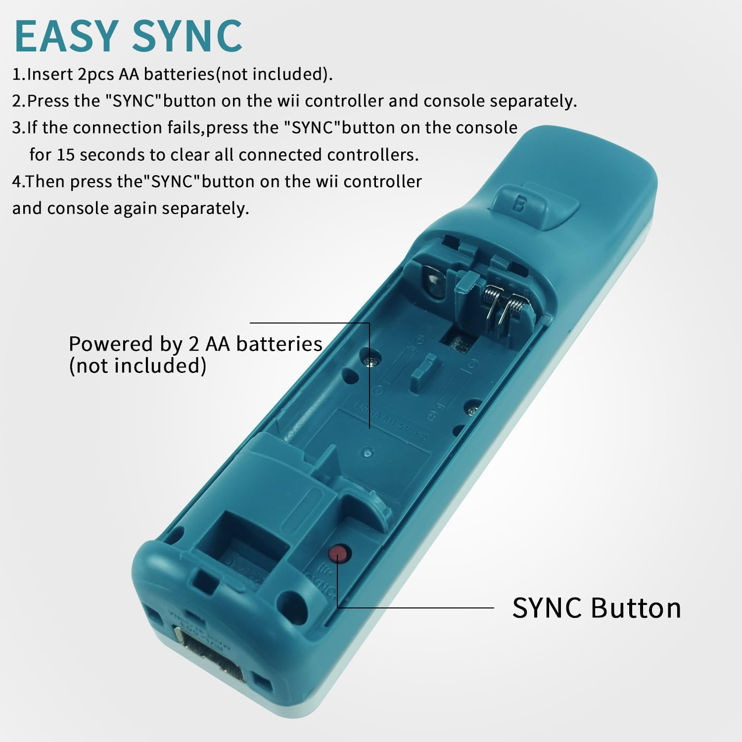 QUMOX Wii Remote Controller and Nunchuck Cyan Compatible for Wii/Wii U Console (Motion plus Not Included) image number 3