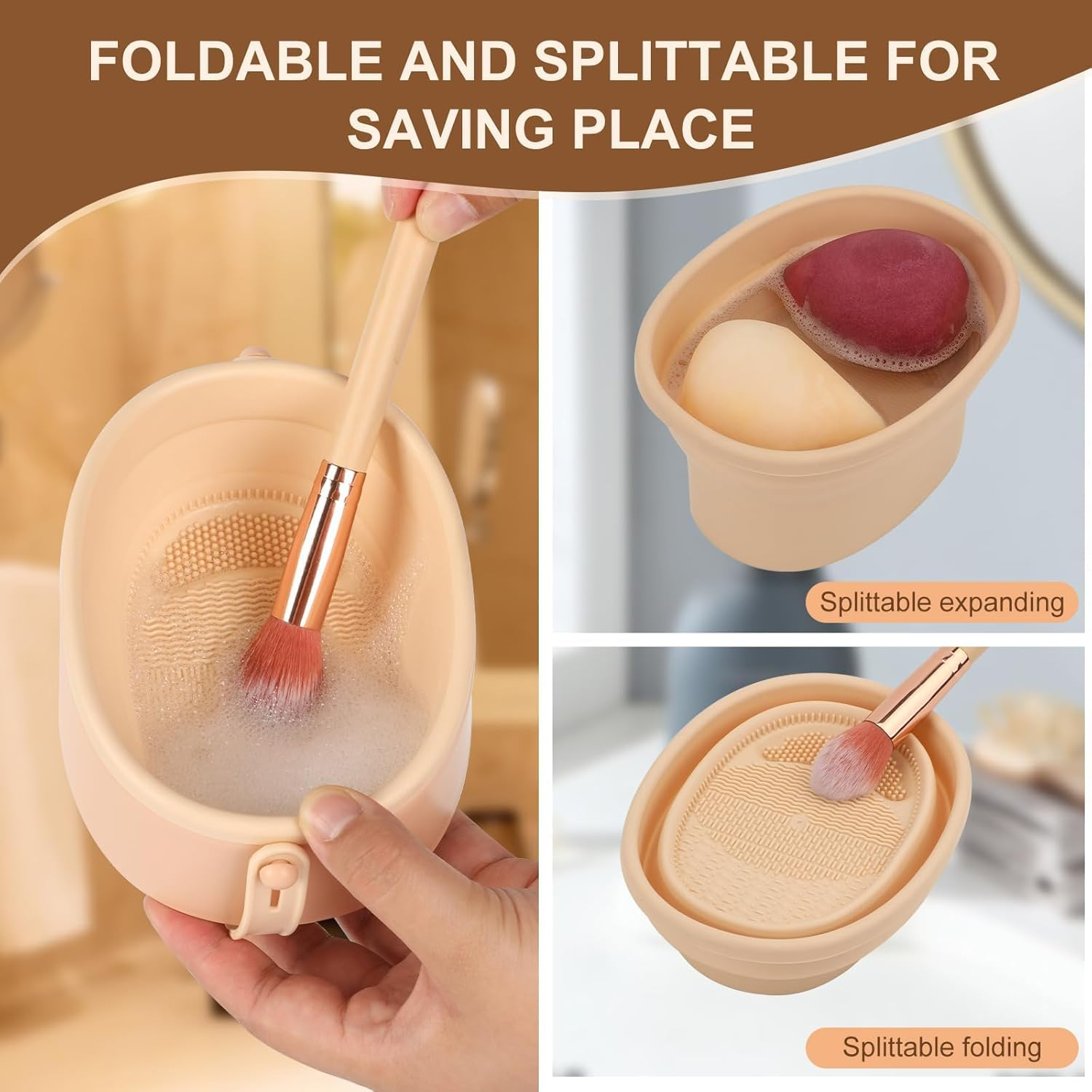 Dannisly Collapsible Makeup Brush Cleaner Mat 3 in 1 Silicone Makeup Brush Cleaner Bowl Cosmetic Brushes Cleaning Tool Organizer for Storage and Air Drying image number 1