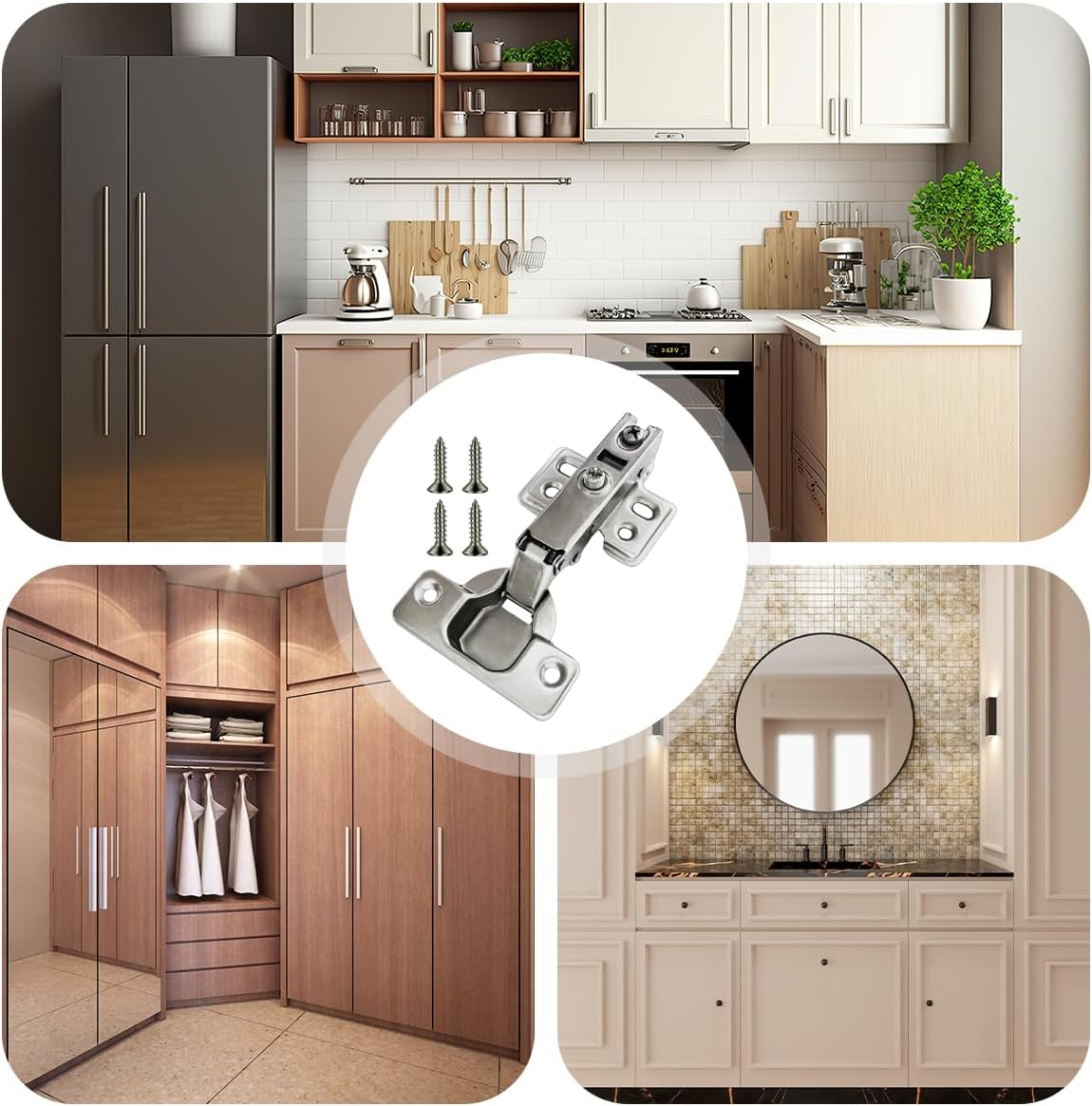 BEZANU Close Hinges, 4 PCS Kitchen Cabinet Hinges for Door, Wardrobe, Drawer (10.7 X 6.1Cm/4.21 X 2.4In) image number 2