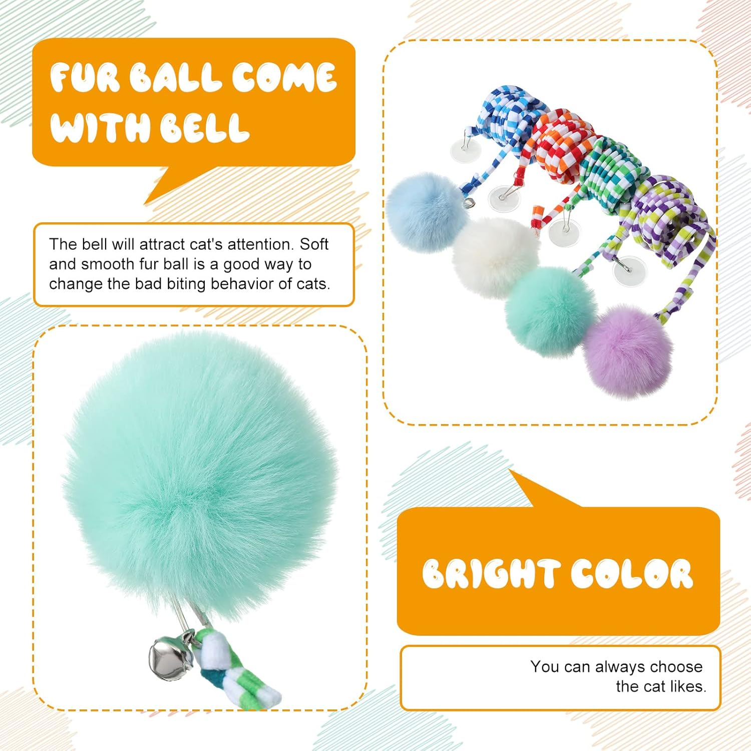 4 Pcs Cat Spring Toys Hanging Door Interactive Cat Toys with Bell Long Tail Stretchable Soft Plush Teaser Ball for Kitten Chase Play and Kill Time, Gradient image number 2