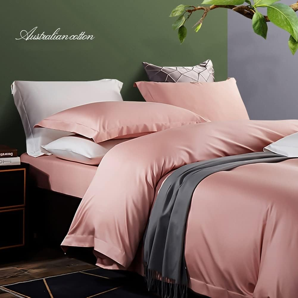 King Bedding Duvet Cover Set Full/Double Luxury Cotton Satin Bedding Set with Zipper Closure Solid 300 TC Long Staple Sateen with 1 Fitted Sheet and 2 Pillow Shams image number 4