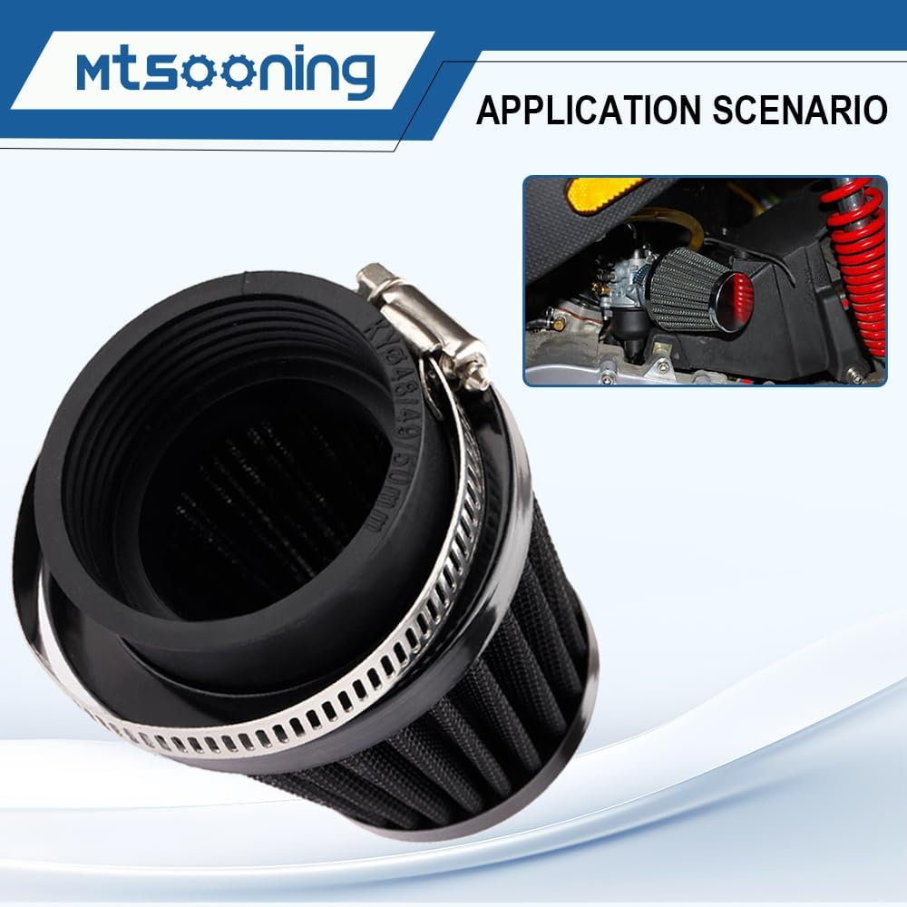 Mtsooning Universal Motorcycle Air Filter, 50Mm Motorcycle Cone Intake Breather Cleaner Replacement for ATV Kart Dirt Pit Bike Motorcycle, Scooter, Minibike image number 2