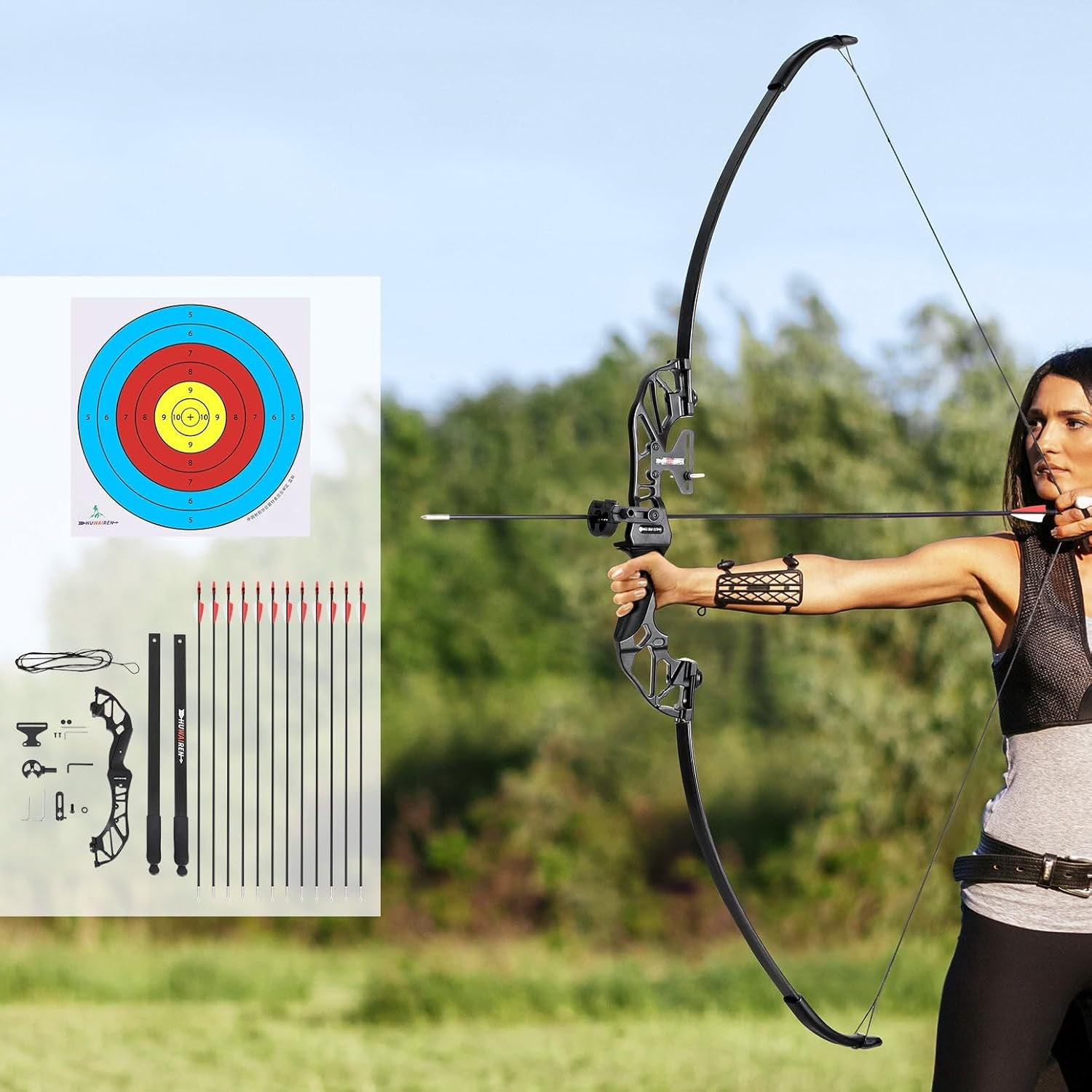 Everfit 55Lbs Bow Arrow Set Recurve Takedown Archery Hunting for Beginner Red image number 4