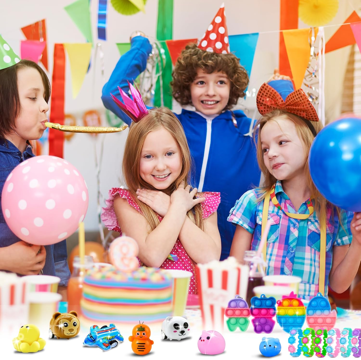 117Pcs Premium Party Favours for Kids &ndash; Birthday Goodie Bag Fillers, Lolly Bag Fillers, Bulk Toys for Classroom Prizes, Treasure Box, Pinata Fillers, Student Rewards, Carnival Prizes image number 1