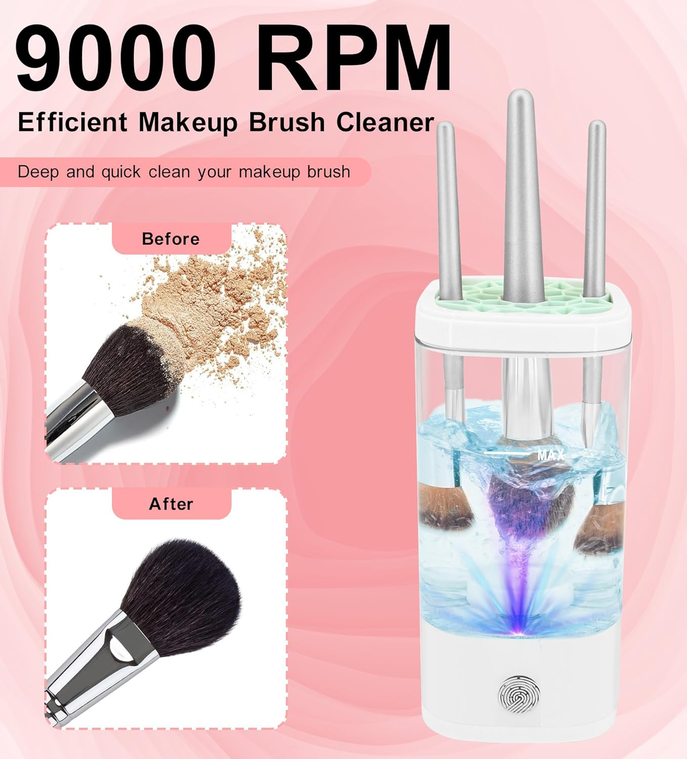 YBVABE Makeup Brush Cleaner Machine, Electric 9000 RPM Automatic Rotation, IP65 Waterproof, USB Plug Design, Fast and Efficient Cleaning for Makeup Brushes and Sponges, Easy to Use image number 4
