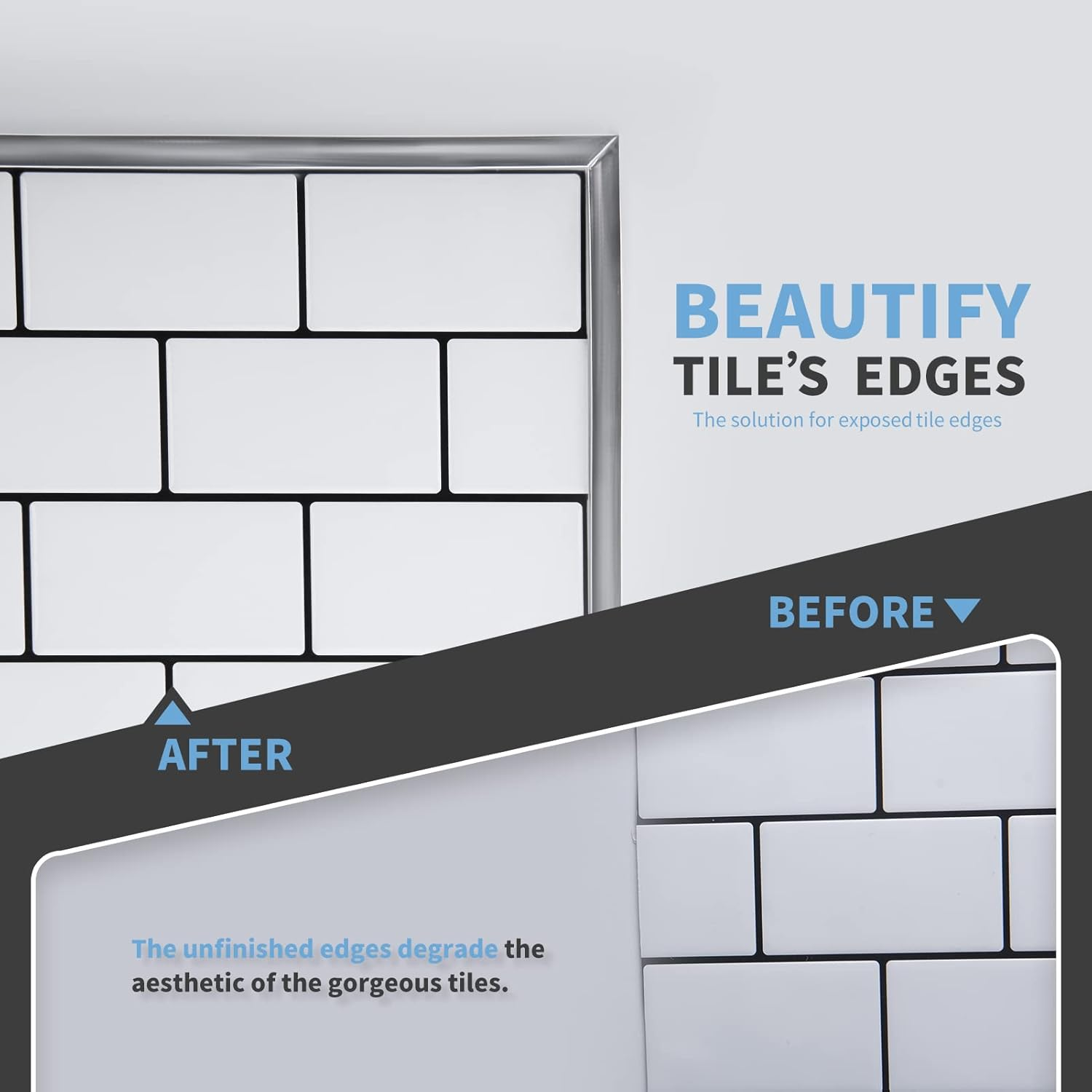 Art3D Peel and Stick Flexible Vinyl Molding Trim for Wall Tile Edges, Kitchen Backsplash, Mirrior Frame, 3 Metres, Stainless Steel image number 7