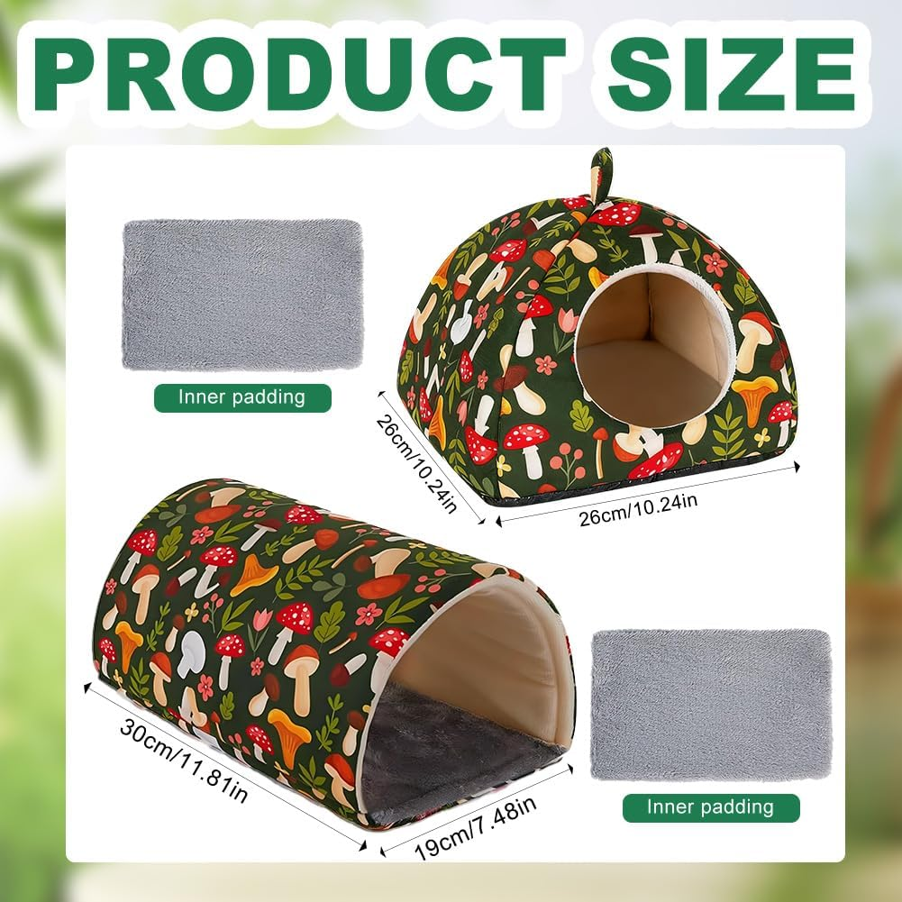 2 Pieces Guinea Pig House and Tunnel Hideout Soft Plush Semi-Enclosed Rabbit Bed House with Thick Washable Pad Winter Small Pet Hideaway Cage Accessories for Ferrets Hamsters Hedgehog Dwarf (Set 2) image number 3