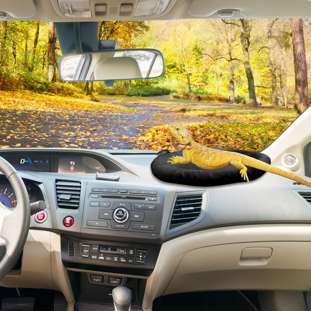 Washable Bearded Dragon Bed with Suction Cup,Soft Sleep Cushion Mat for Travel and Reptile Tanks, Car Animal Bed，Bearded Dragon Bedideal for Lizards, Leopard Geckos,Hamsters (Black)