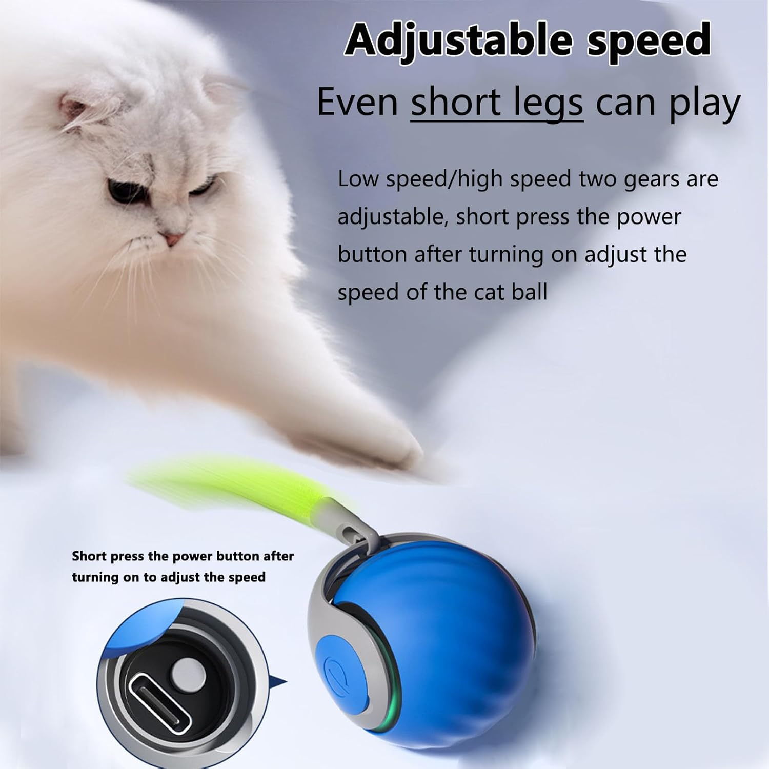[More Tails] Speedy Tail 2.0 - with 4 Tails, Automatic Moving Cat Toy Ball with Tail, Smart Interactive Cat Toy Ball, Interactive Cats Toys for Indoor, Pet Chase Toy, Two Speed Adjustment (Blue)