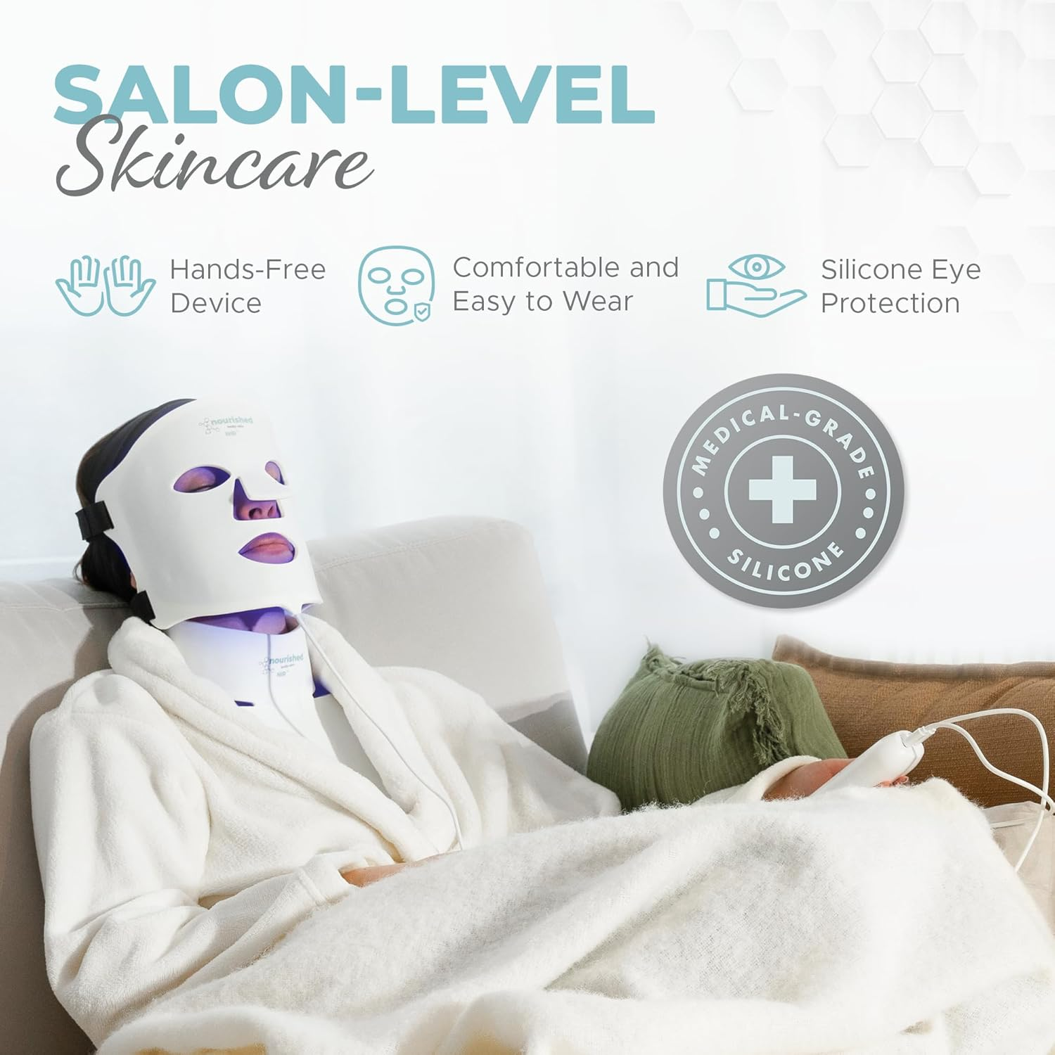 7 Colors LED Face and Neck Mask with Near-Infrared - Blue, Red Light Therapy for Face - 228 Leds - Skincare Tool for Anti-Aging