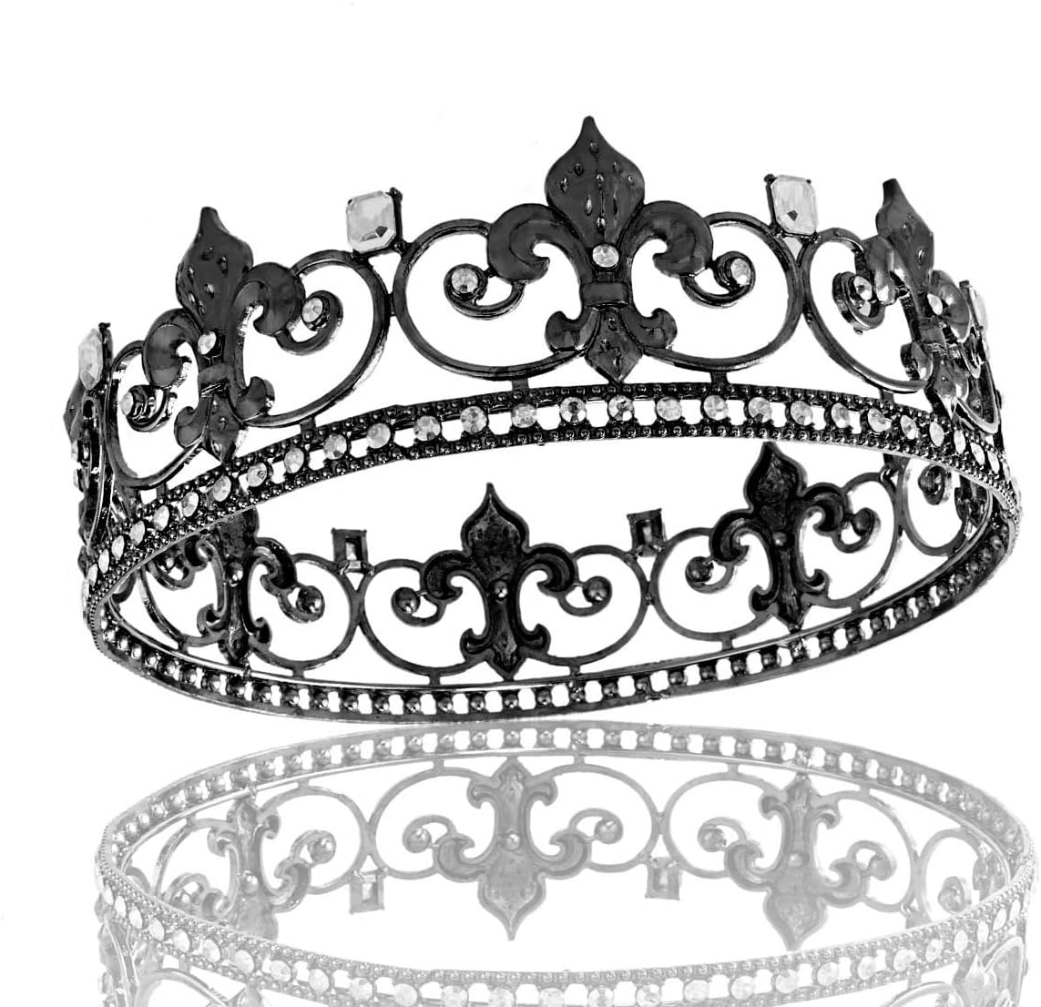 Metal King Queen Crown round Rhinestone Crown Party Headwear for Wedding Halloween Party Birthday image number 1