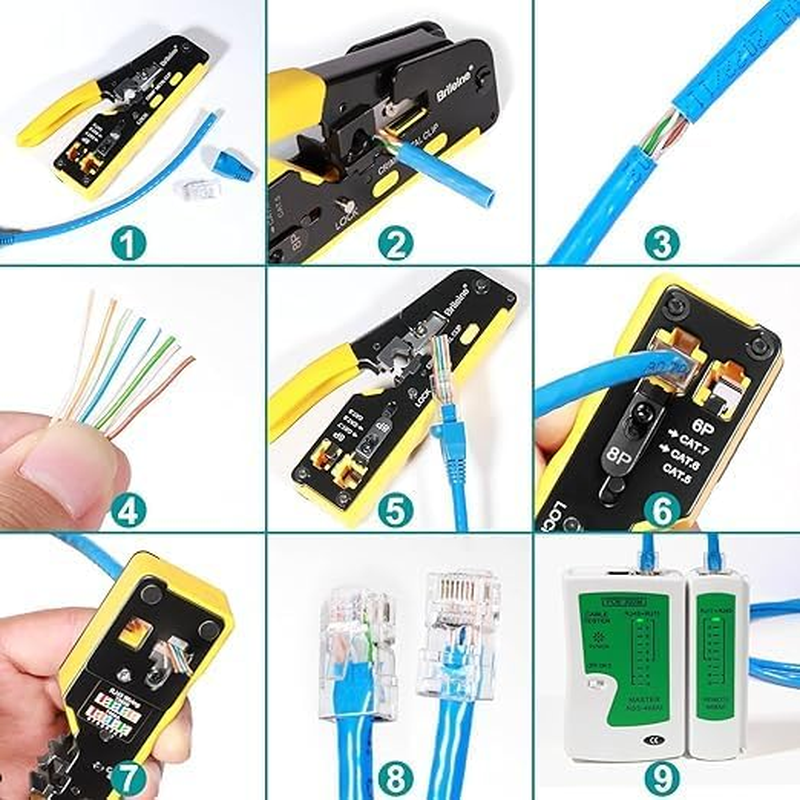 RJ45 Crimp Tool Kit Pass through Crimper RJ45 Crimping Tool Stripper All-In-One for 8P RJ45 Cat5 Cat5E Cat6 6P RJ11/12 Telephone Connectors Network Enthernet Crimper Kit image number 2