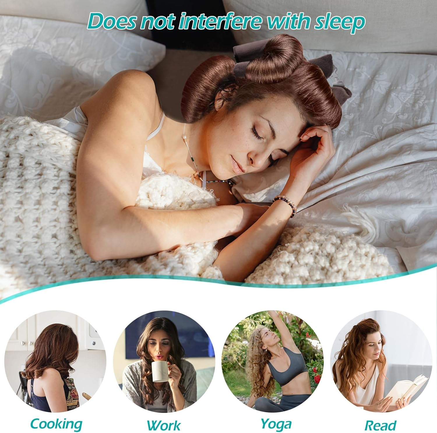 6PCS Heatless Hair Curlers, Geeric Satin Heatless Curling Hair Scarf+Shower Cap Set, High Resilience Sponge Soft Easy DIY Hairstyles Comfortable Hair Rollers for Overnight Curls Short/Longhair image number 2