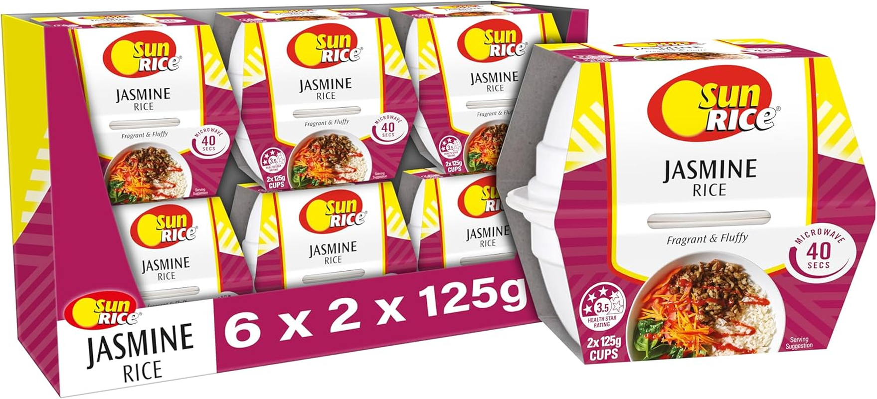 Sunrice Microwave Jasmine Rice Cups 6X 2X125G image number 2