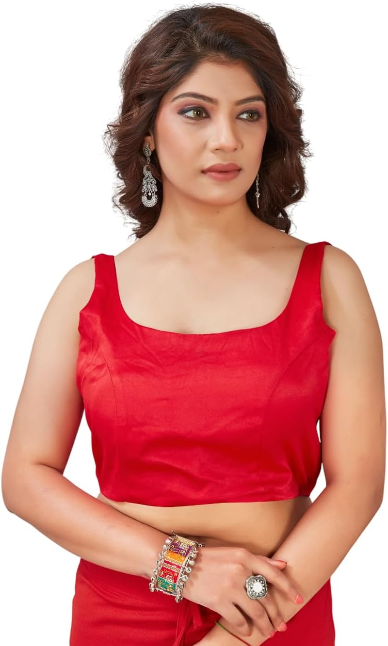 Womens Solid Sleeveless Blouse Crop Top Designer Saree Blouse for Party & Festive Wear