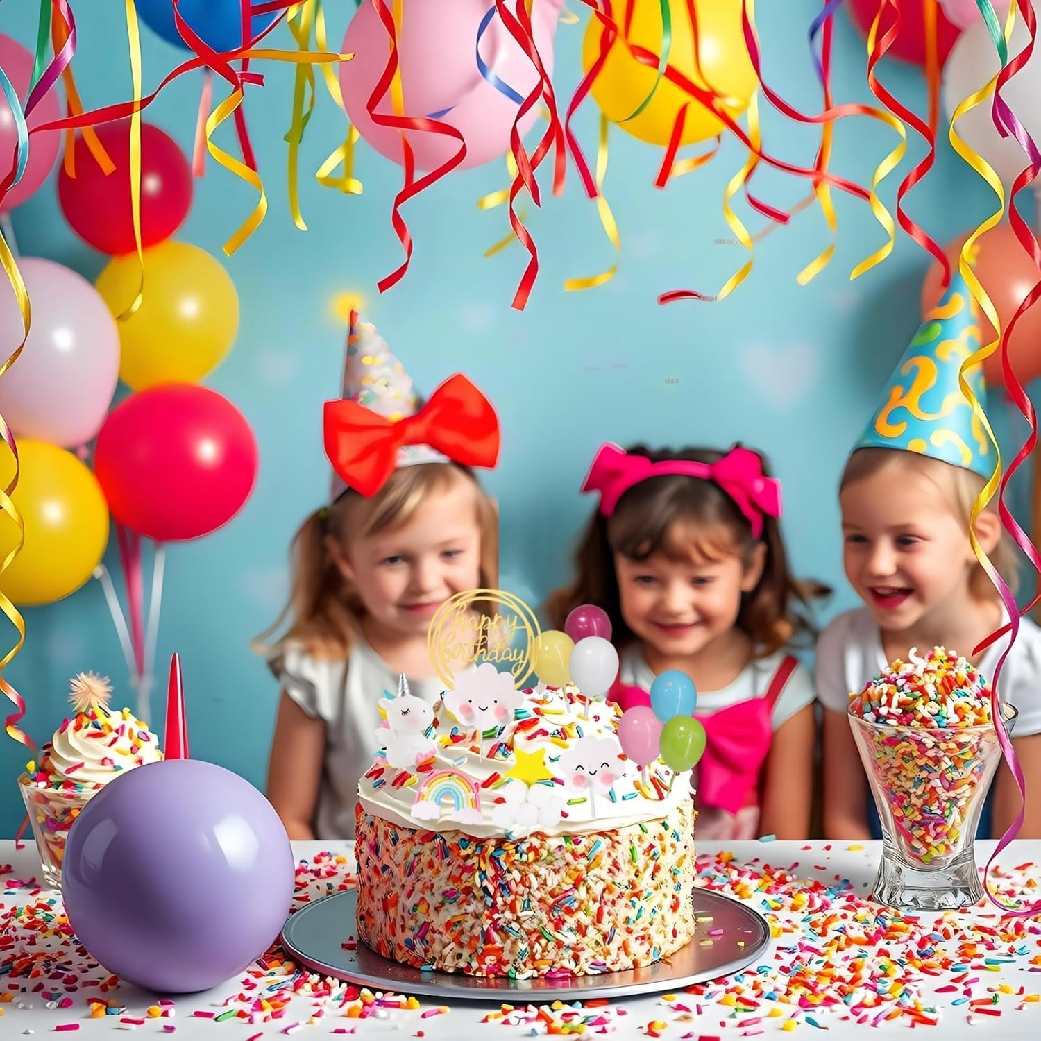 Unicorn Cake Topper Rainbow Cake Decoration with Balls Party Supplies for Happy Birthday, Baby Shower, Wedding, Cake Decoration for Girls Boys Women image number 6