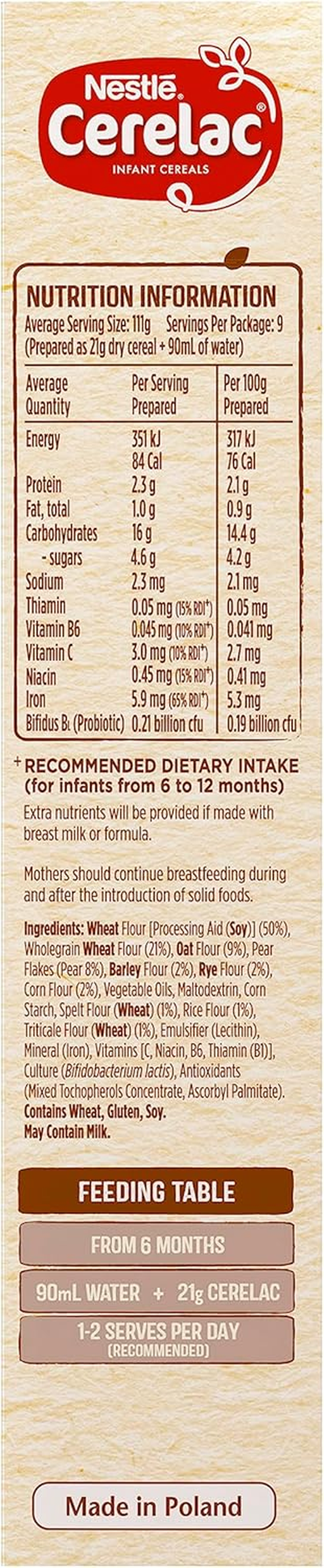 Nestl&eacute; CERELAC Multigrain with Pear Baby Cereal, from 6 Months &ndash; 200G image number 3