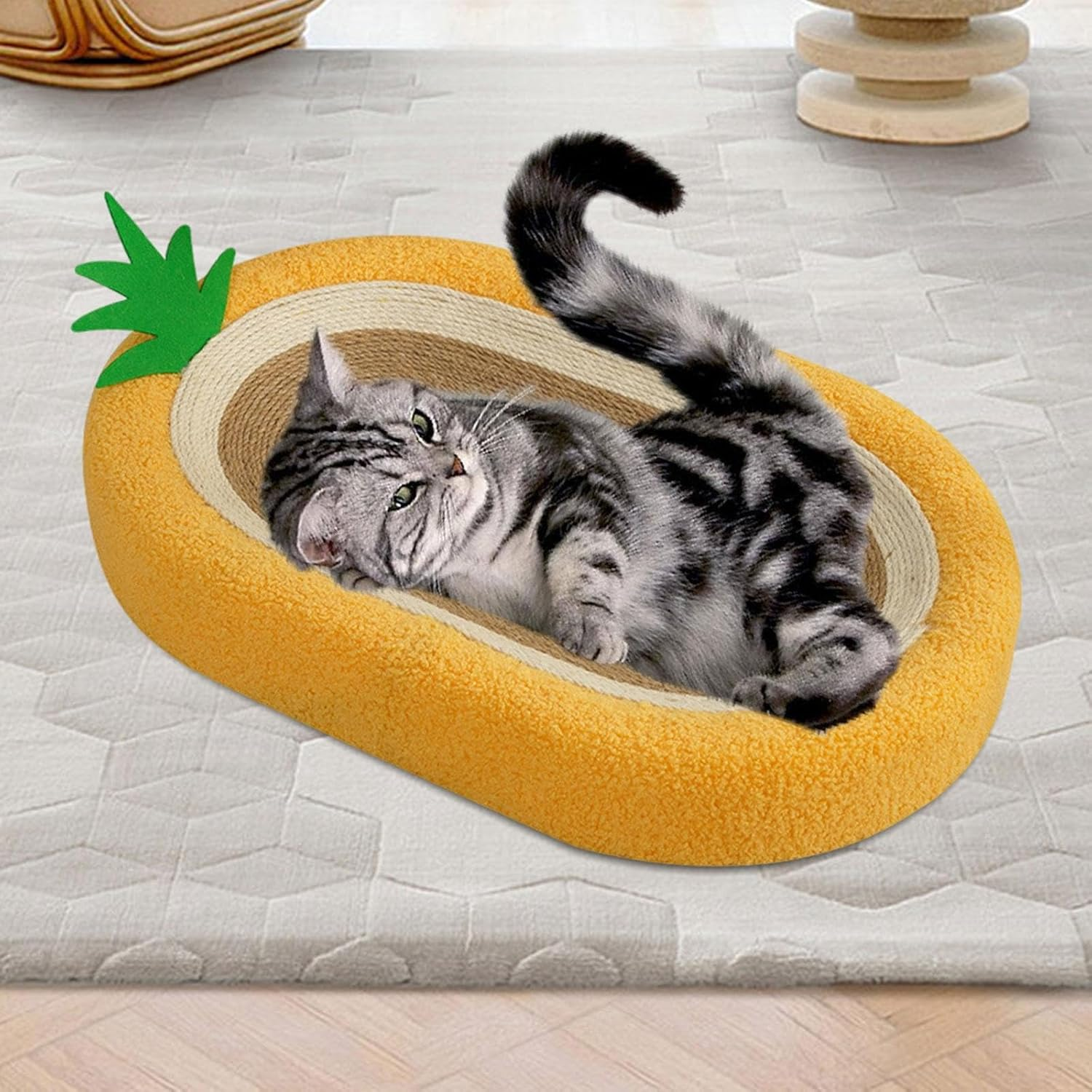 STARTIST Cat Scratcher Bed Mat Oval Curved Design Nonslip Bottom Durable Sisal Scratcher Lounge for Kitten Training Toy Indoor Cats Pet Cat Supplies image number 4