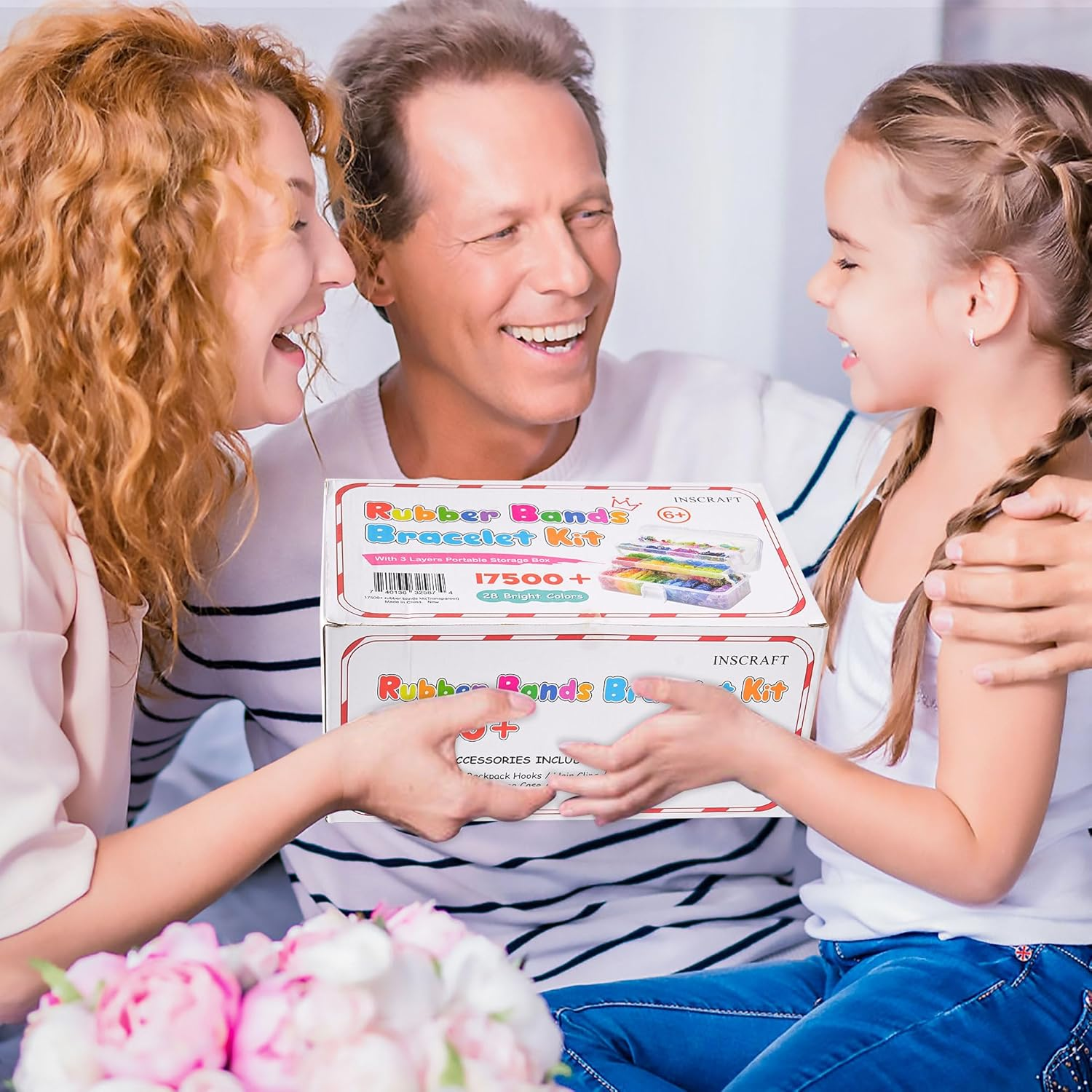 INSCRAFT 17500+ Rubber Loom Bands with 3 Layer Transparent Container, 28 Colors, 600 S-Clips, 352 Beads, 40 Cartoon Pendant, Bracelet Making Refill Kit for Kids image number 6