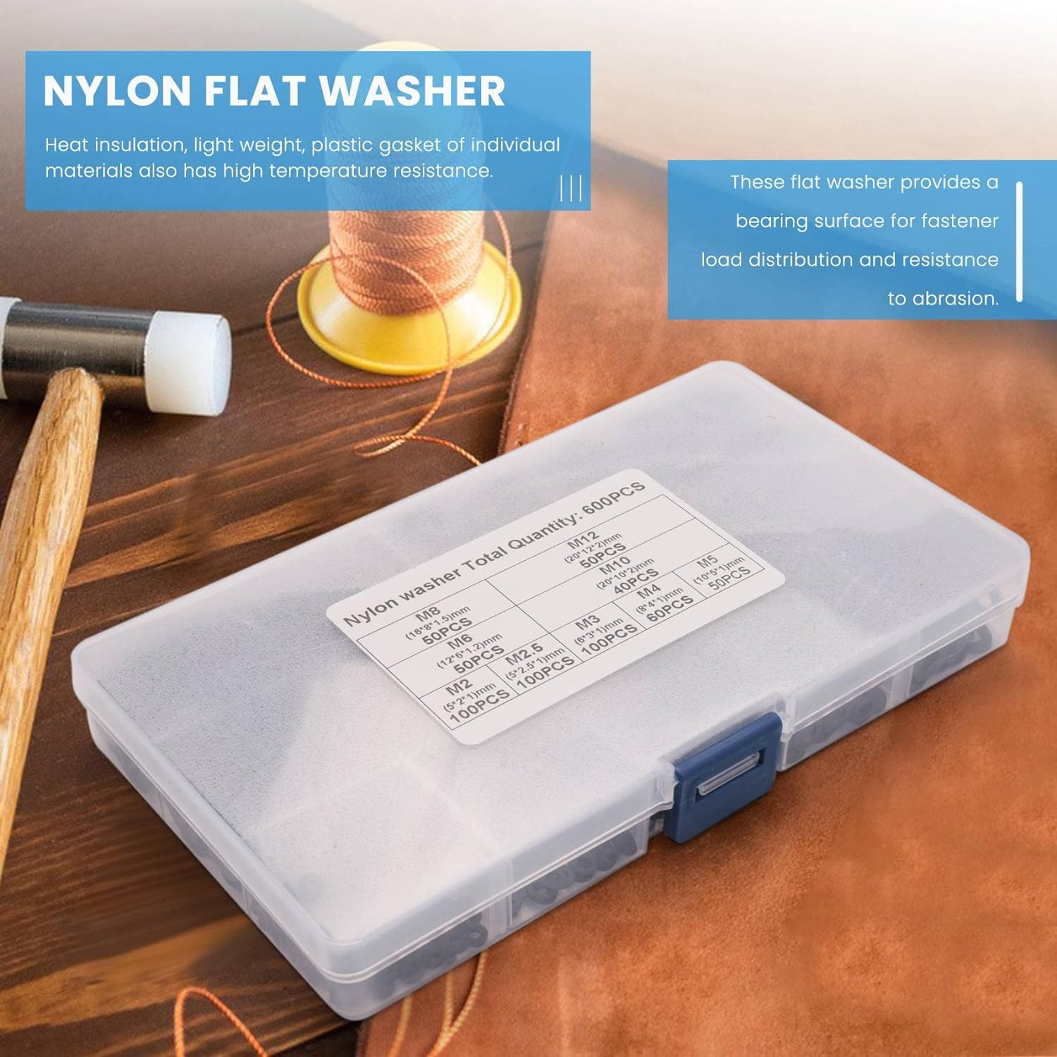 Spacesea 600Pcs Black Nylon Flat Washer Assortment Kit for M2 M2.5 M3 M5 M6 M8 M10 Plain Repair Washer Furniture Gasket Kit image number 5