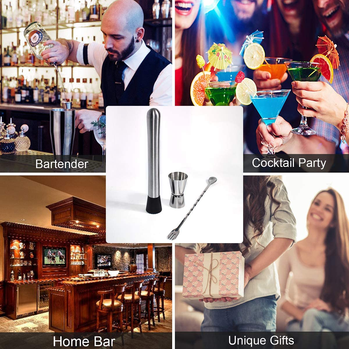 Muddler,Durable Muddler Pestle,Perfect Professional Bartender Kit,Stainless Steel Muddler Bar Tool(3Pcs) image number 5