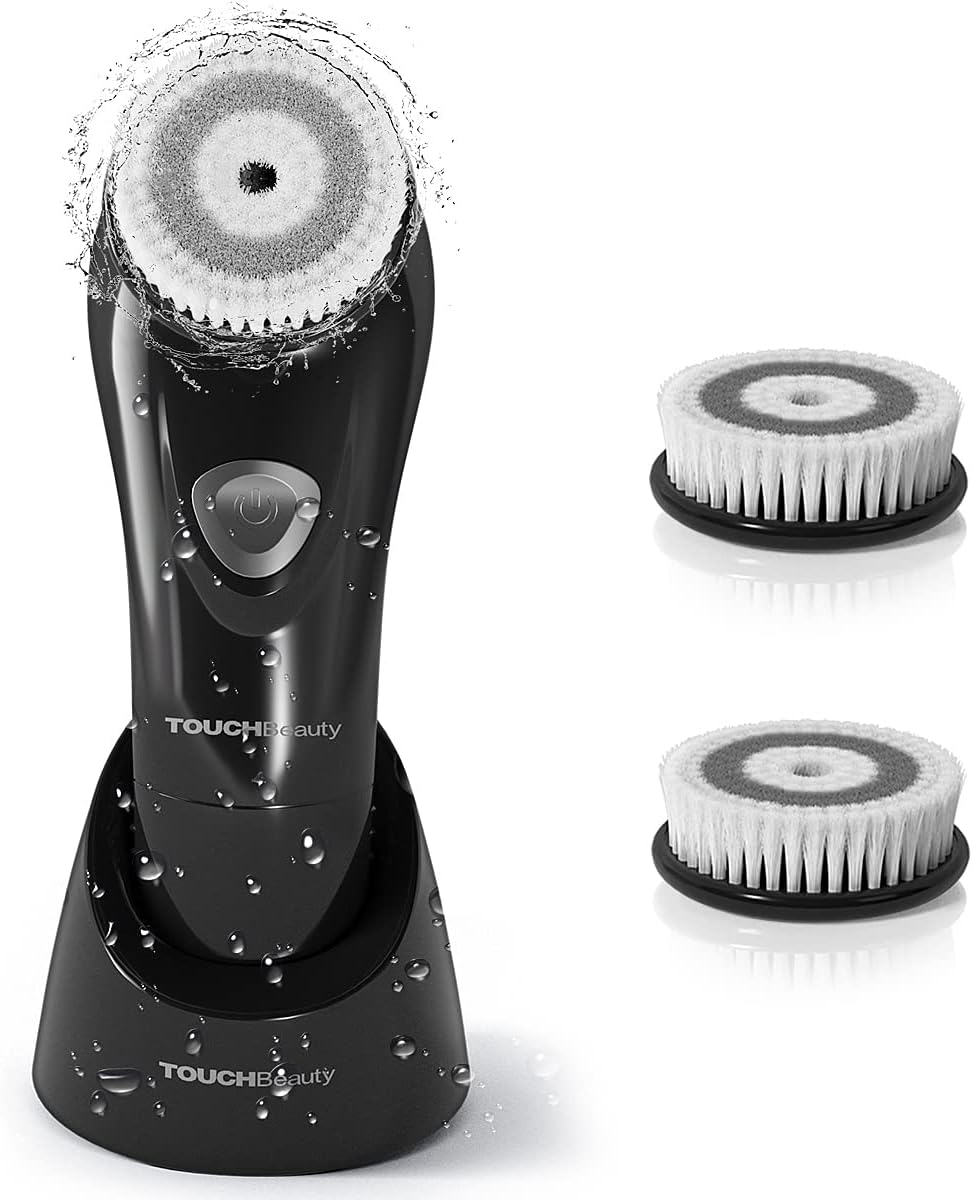 Touchbeauty 6&deg; Oscillating Facial Brush for Men with 2PCS Replacement Brush Heads, Waterproof Men'S Face Scrubber Brush Facial Exfoliator Device Black TB-1487M-05 image number 4