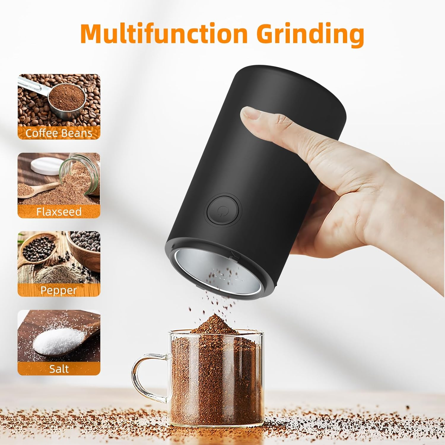 ADVWIN Black Electric Coffee and Spice Grinder - One-Step Herb Mini Grinder, Stainless Steel for Garlic, Spices - Portable Small for Home image number 5