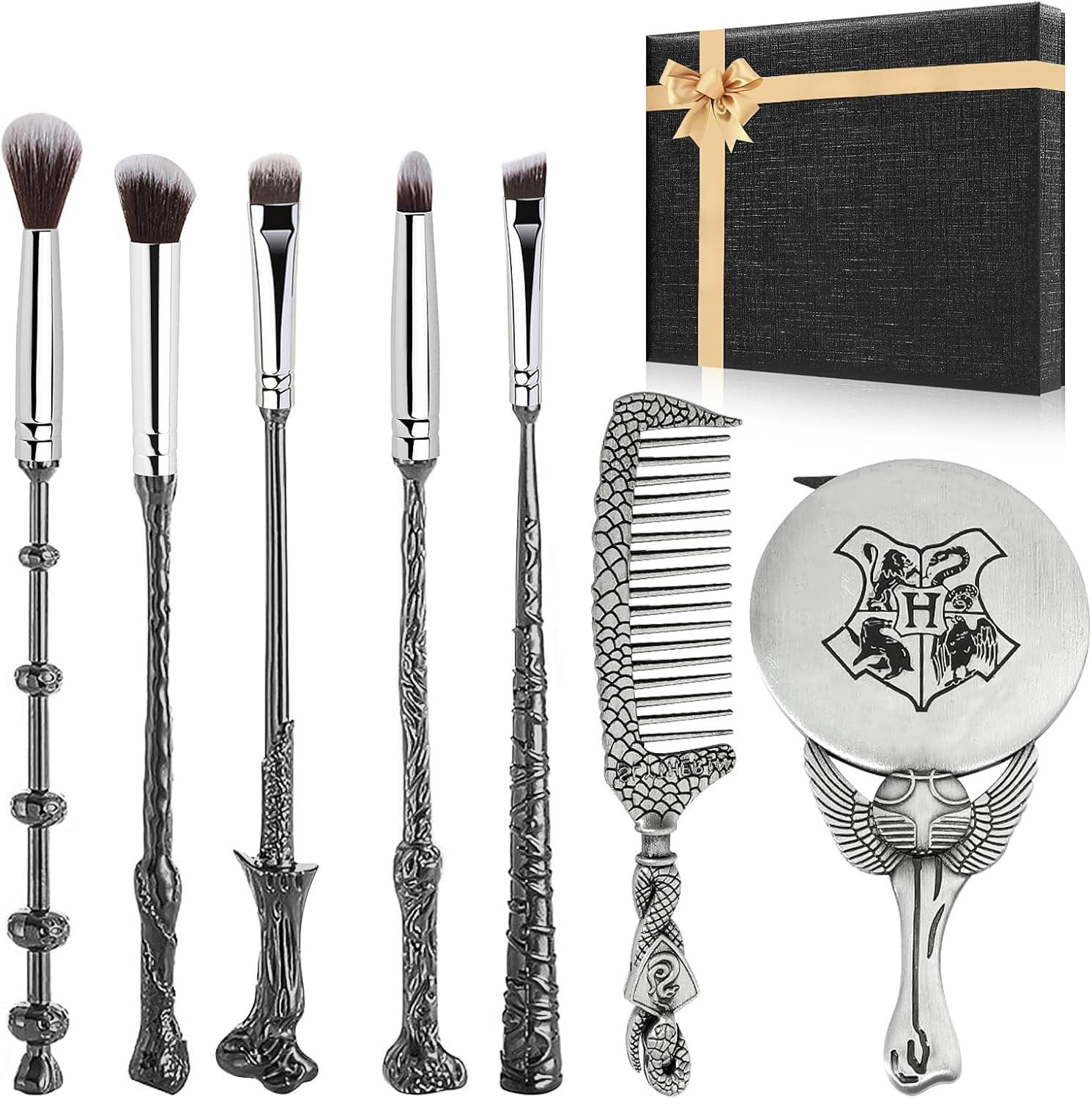 Harry Gifts for Women, Potter Makeup Brushes with Mirror & Comb, Christmas Birthday Gifts for Kids, Silver image number 4