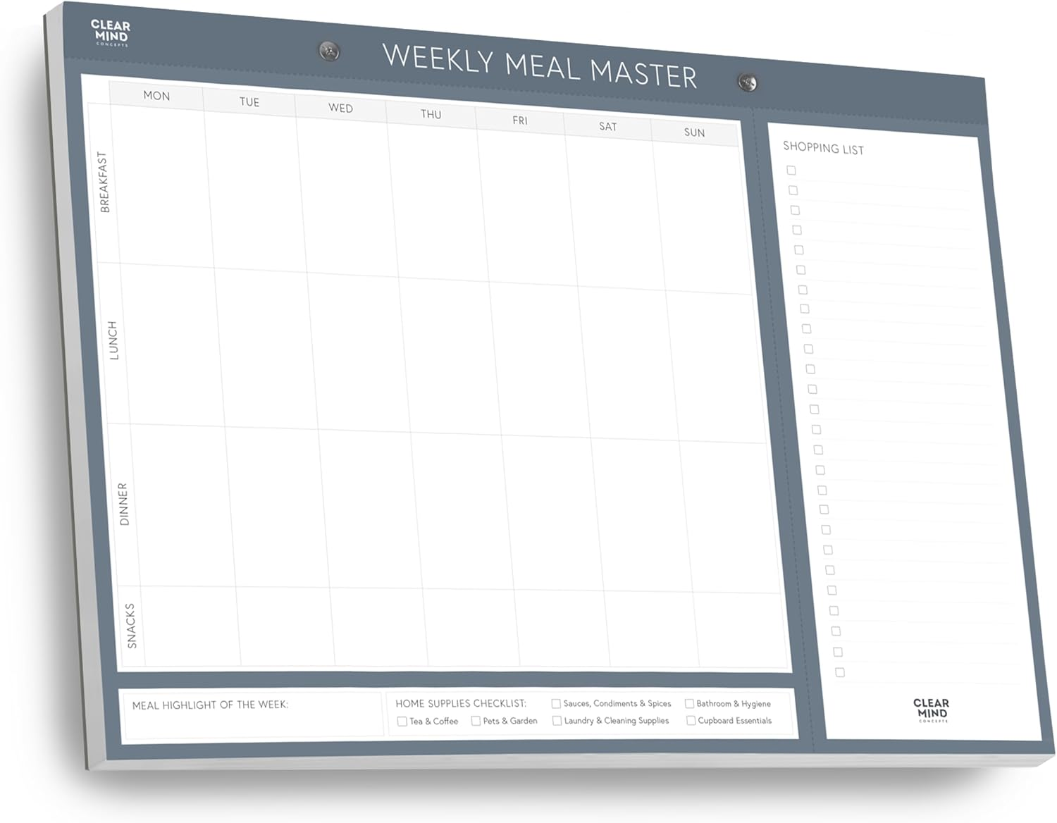 Clear Mind Concepts&reg; Magnetic A4 Meal Planner Pad with Tear-Off Shopping List - 52 Weekly Sheets, 120Gsm No-Bleed Paper - Fridge Organiser for Family Meal Planning & Groceries