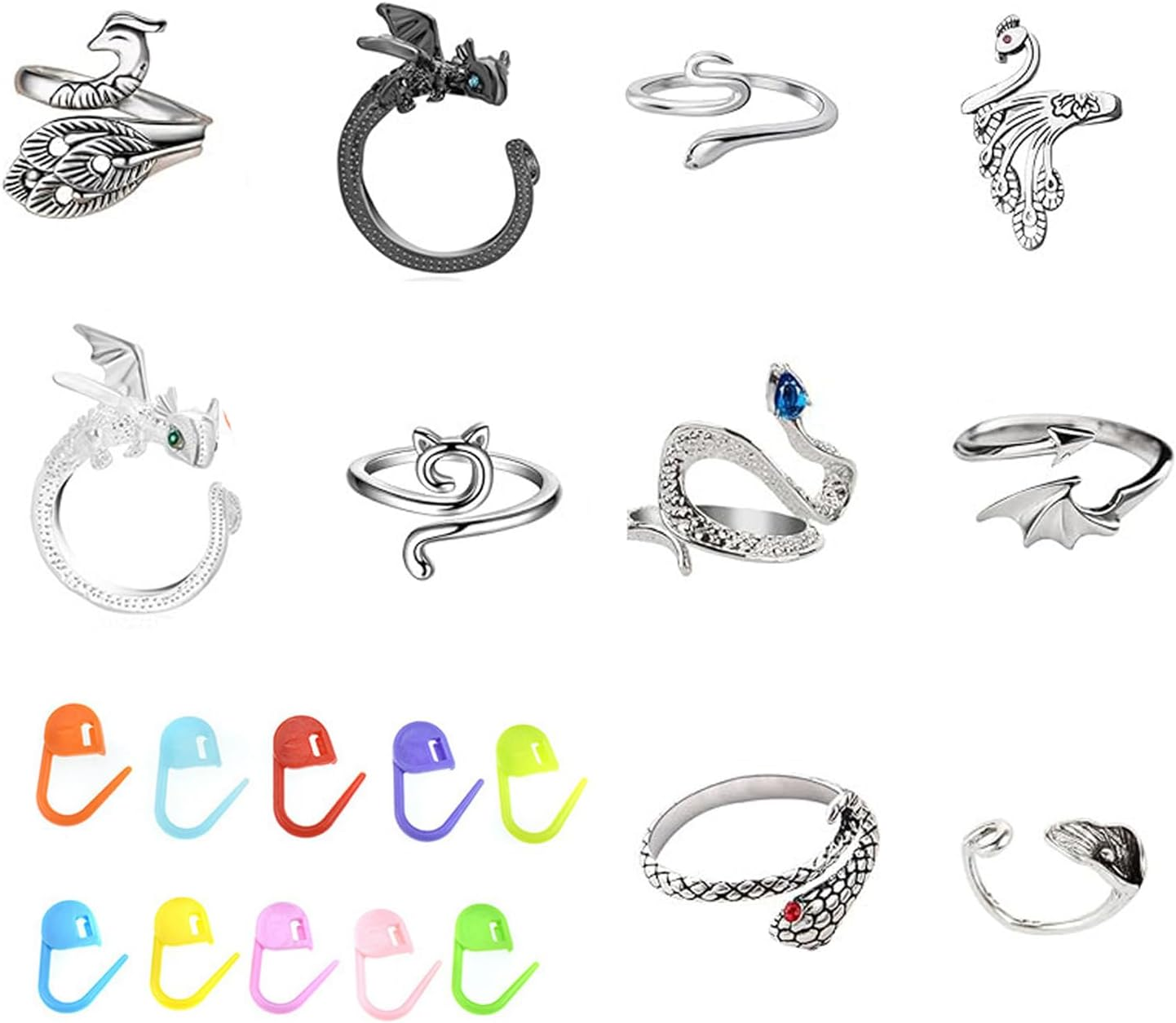 20PCS Crochet Ring & Stitch Markers Kits, Crochet Accessories and Gadgets, 10 Adjustable Tension Rings for Crocheting,Yarn Guide Rings for Crocheting, Knitting Ring,Metal Spiral Stitch Markers image number 1