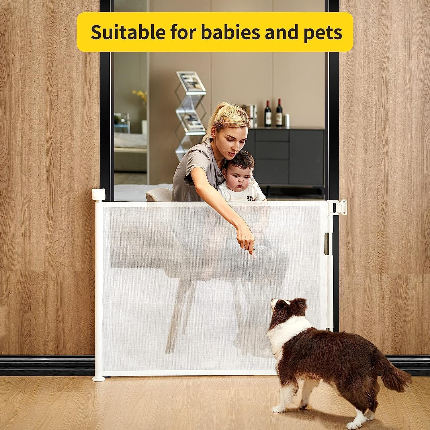 ZONEY Retractable Baby Gate, Baby Gate or Mesh Dog Gate, 33" Tall, Extends up to 55" Wide, Child Safety Gate for Doorways, Stairs, Hallways, Indoor/Outdoor (33"X55") (White, 33"X55"(150 * 86Cm)) - White image number 6