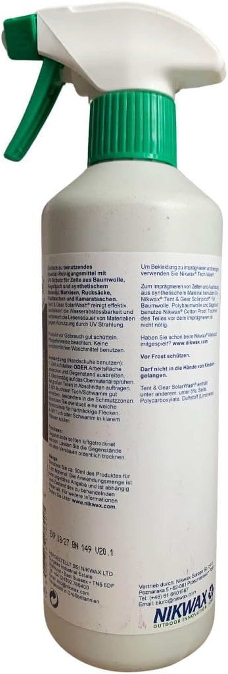 Nikwax Tent & Gear Solarwash Spray-On (500Ml) image number 1