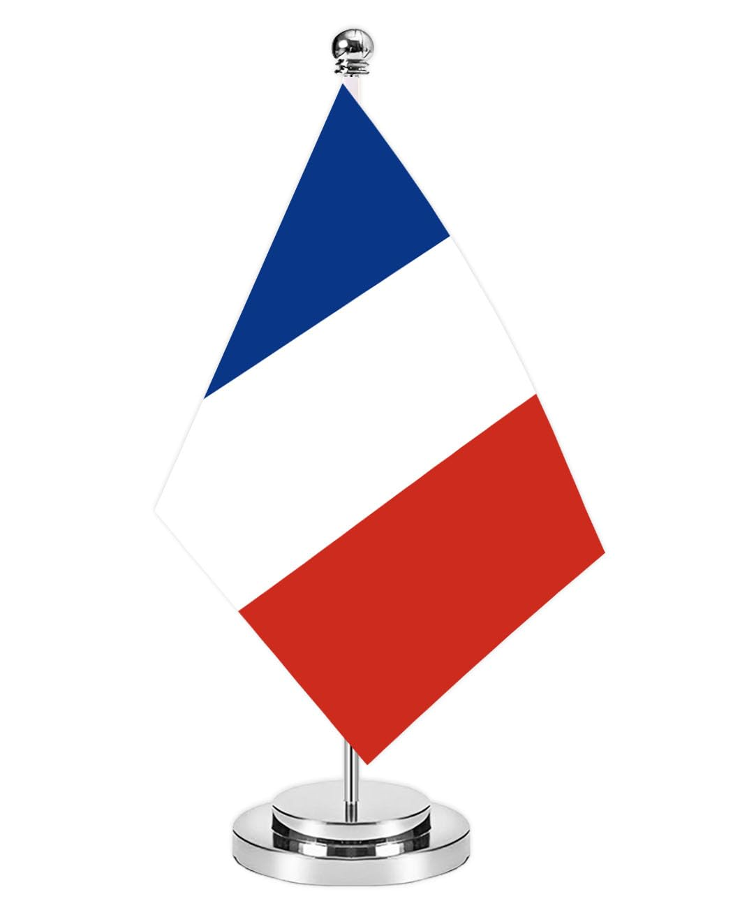 France Miniature Desk Flag Set,8X5 Inch French Small Flag with 12 Inch Bright Silver Flagpole, Deluxe Decorations for House Office Meeting Table image number 1