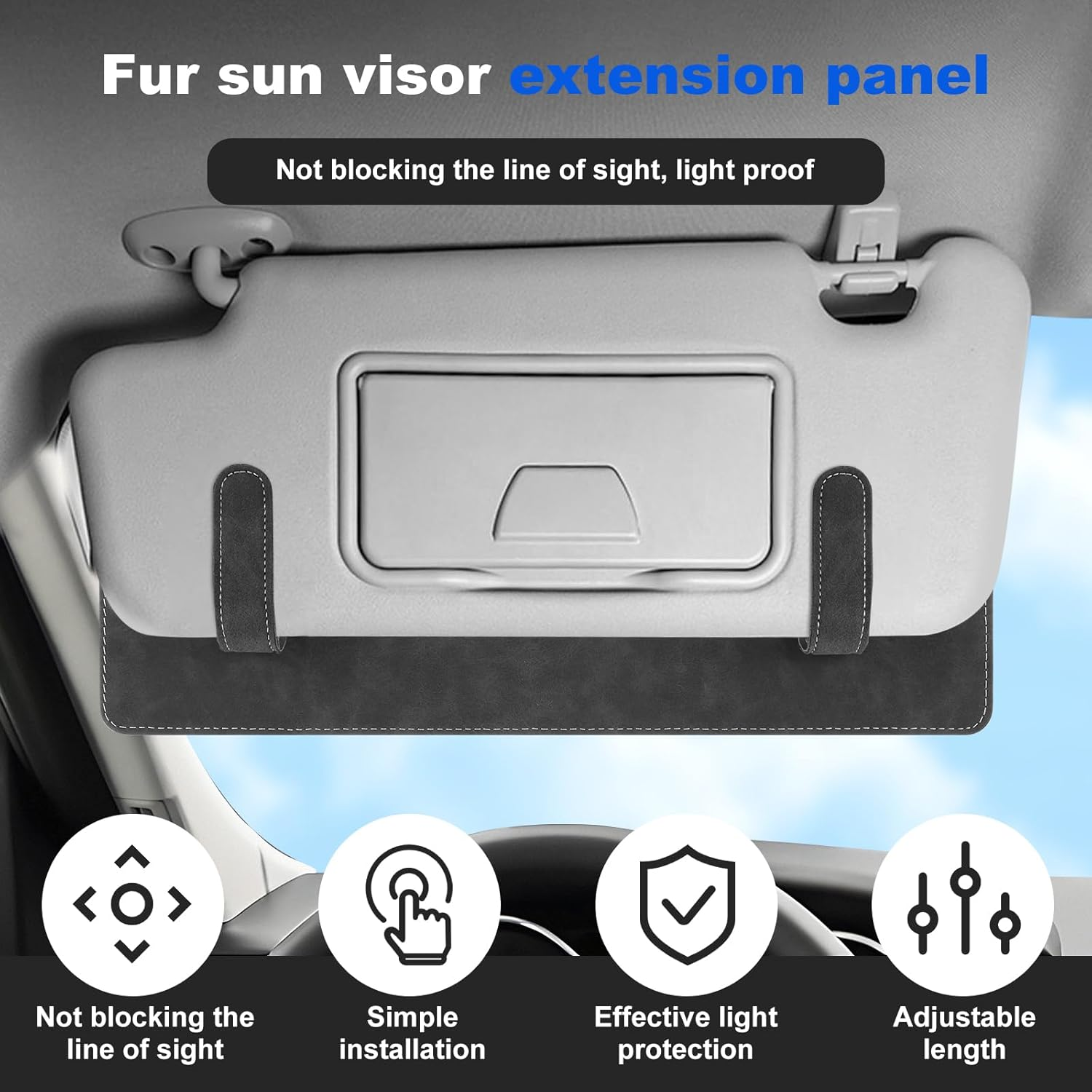 2Pcs Sun Visor Extender for Car, Window Shade, Extension Shade Attachment, Adjustable PVC Sunshade Blocker, Auto Accessories for Safe Driving (Black) - Black image number 6