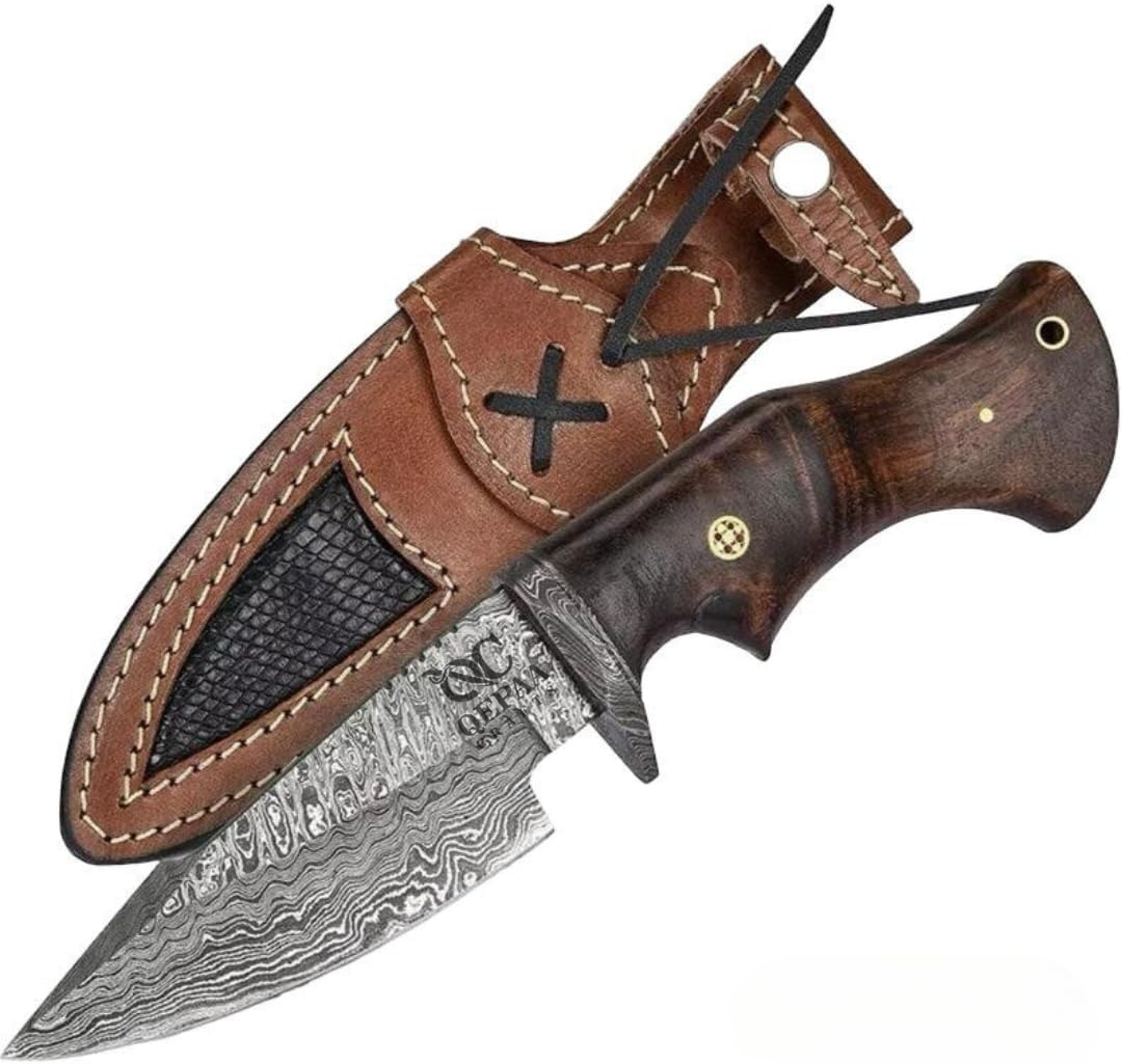 Handmade Carbon Steel Knife - Fixed Blade Full Tang Camping Knife - Hunting Bushcraft Knife with Leather Sheath - Utility Outdoor Knives - Scandinavian Sharpening Camp Knife image number 4