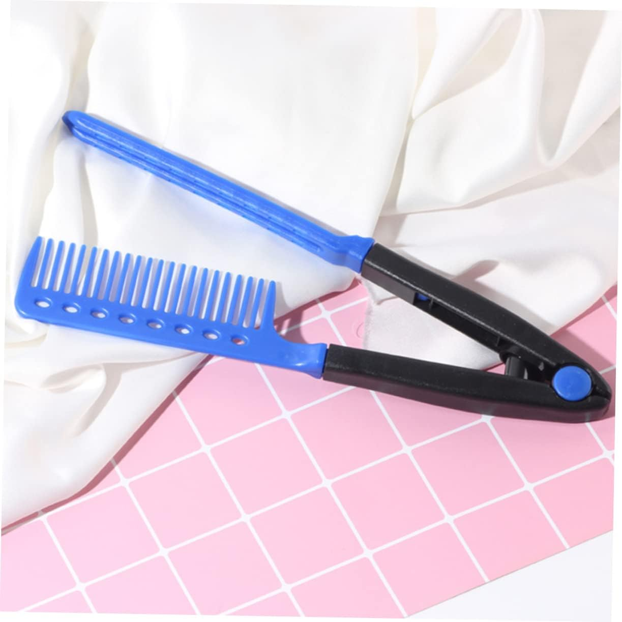 Salon Hair Straightening Comb 3Pcs Folding V-Shaped Hair Straightener Combs for Women Travel Set Rose Red Blue Pink image number 6