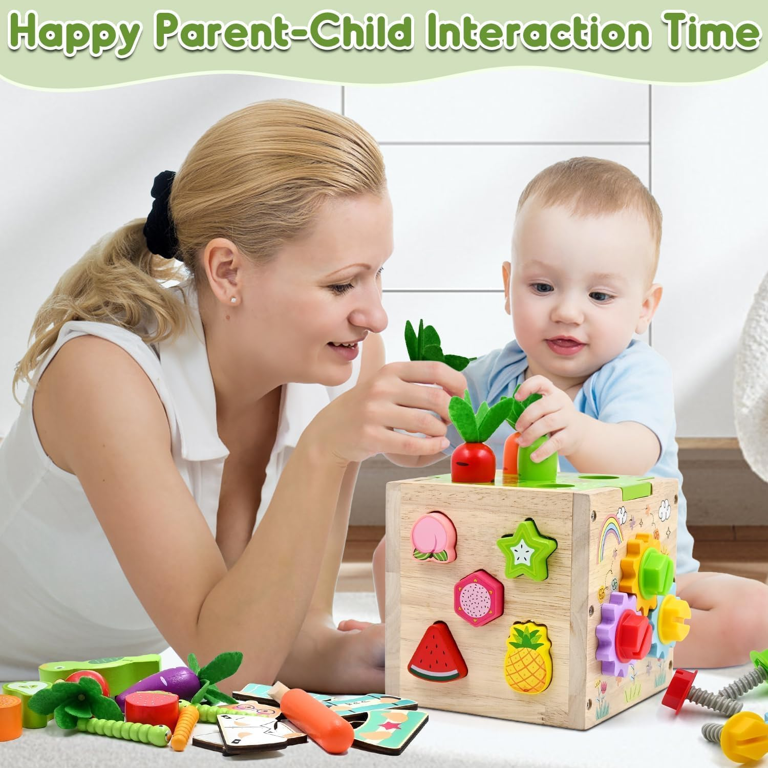 Montessori Wooden Educational Toys, Wooden Activity Cube Center Toys, Baby Toy 6 to 12 Months, Preschool Learning Activities, Fine Motor Skills Sensory Toys for 2 3 4 Year Old Boys Girls image number 4