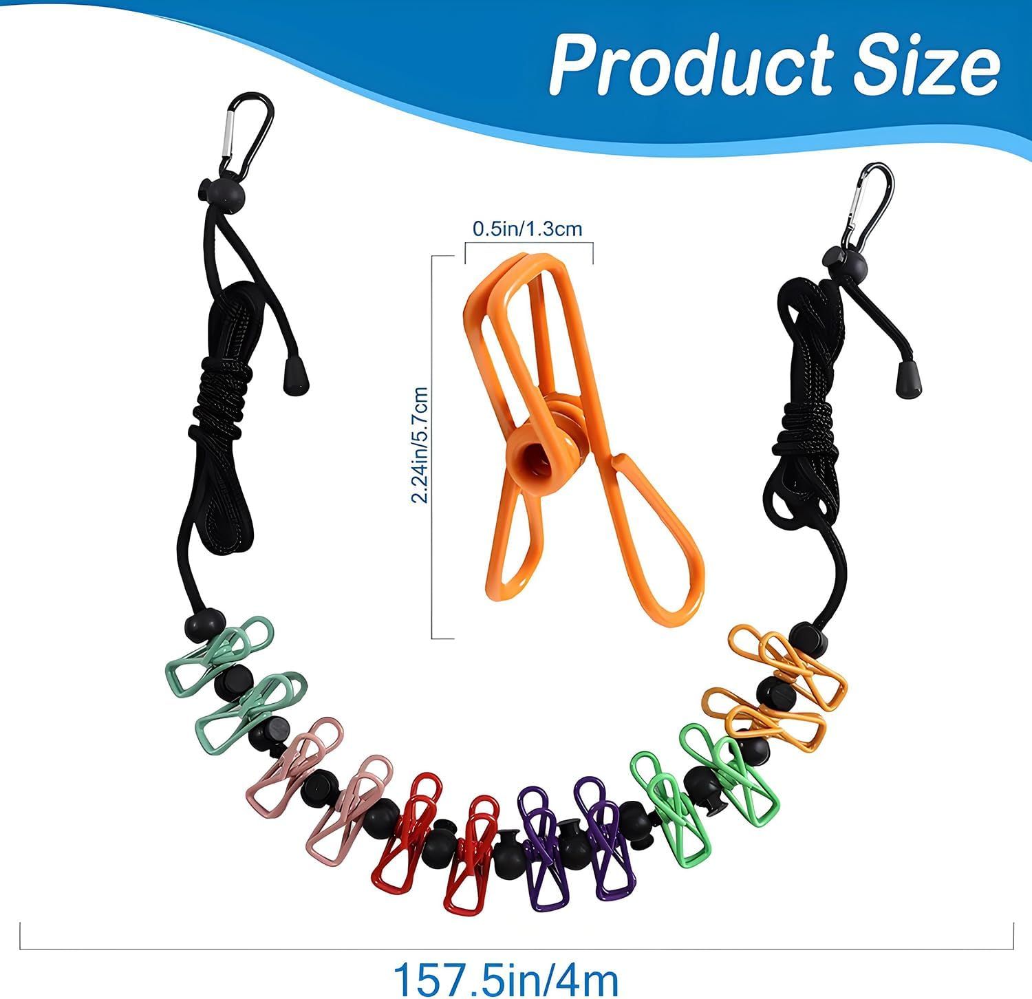 Portable Clothesline for Travel &ndash; Windproof, Non-Slip, 12 Clips | Indoor/Outdoor Drying 4M Line for Camping, RV, Balcony, Hotel,Cruise Ship image number 3