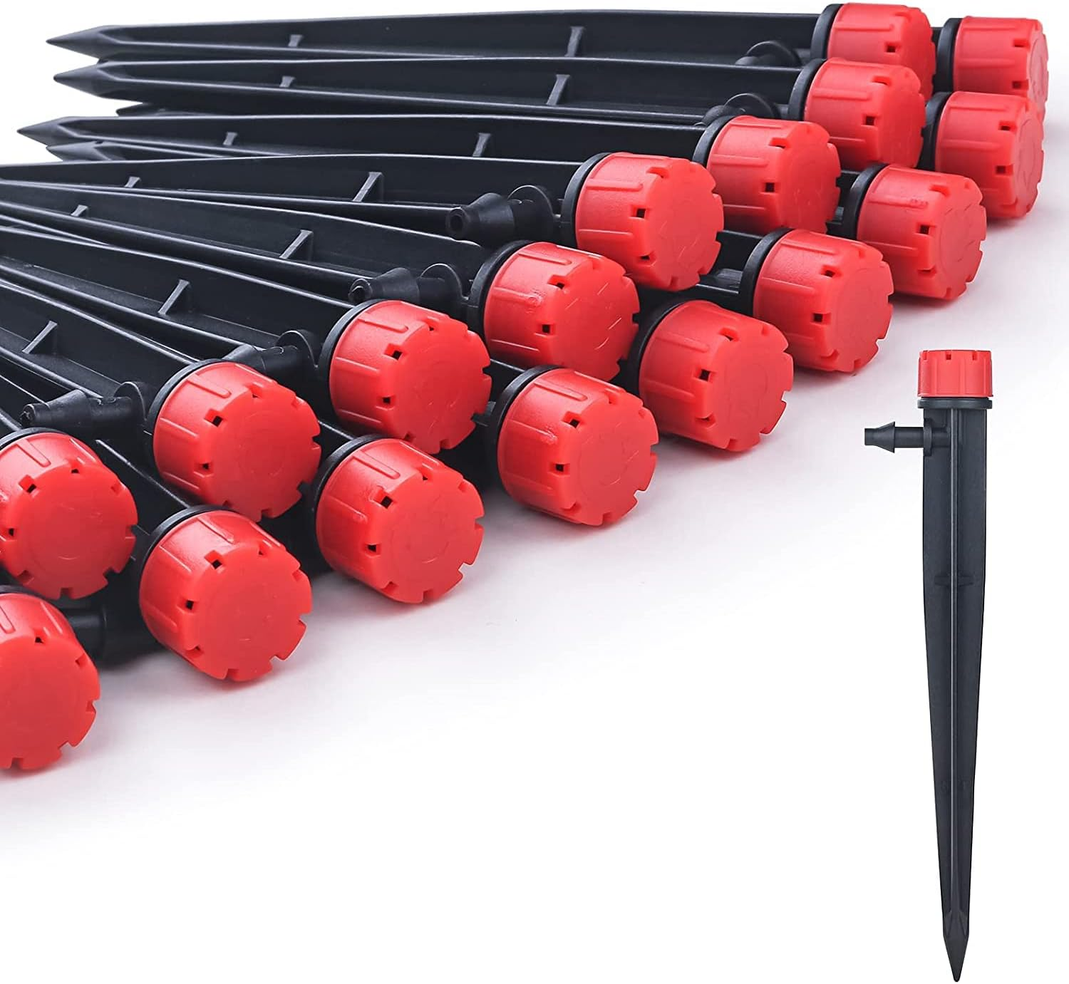 La Farah 50Pcs Drip Emitters for 1/4" Drip Irrigation Tubing, Adjustable 360 Degree Water Flow Drippers on 5" Arrow Stake, Garden Irrigation Drippers for (4-7Mm) Watering System image number 3